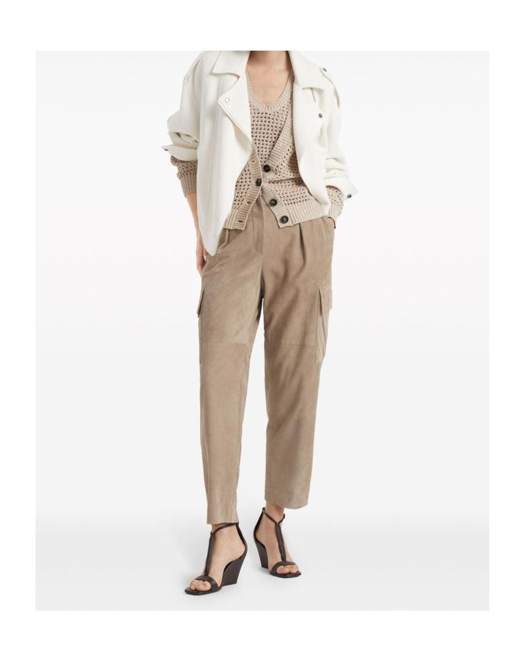 Brunello Cucinelli Natural Sequin Embellished Open Knitted Vest