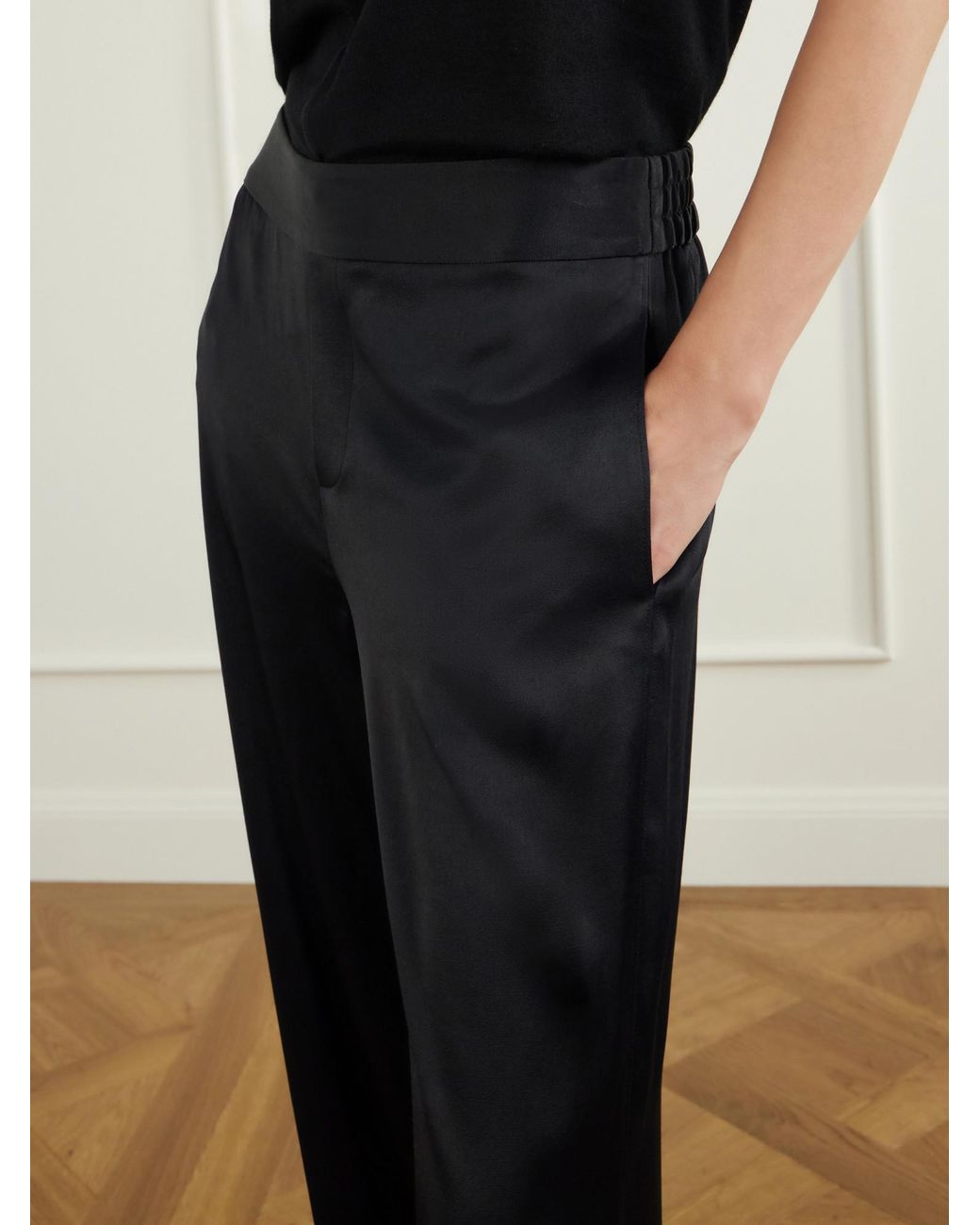 Lisa Yang Blue Satin Straight-Leg Casual Pants