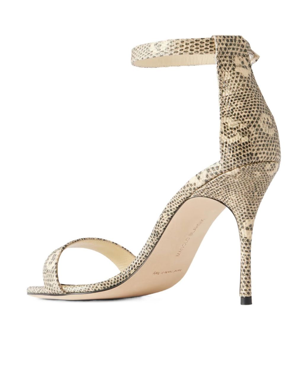 Manolo Blahnik Metallic Snake-Effect Leather Sandals