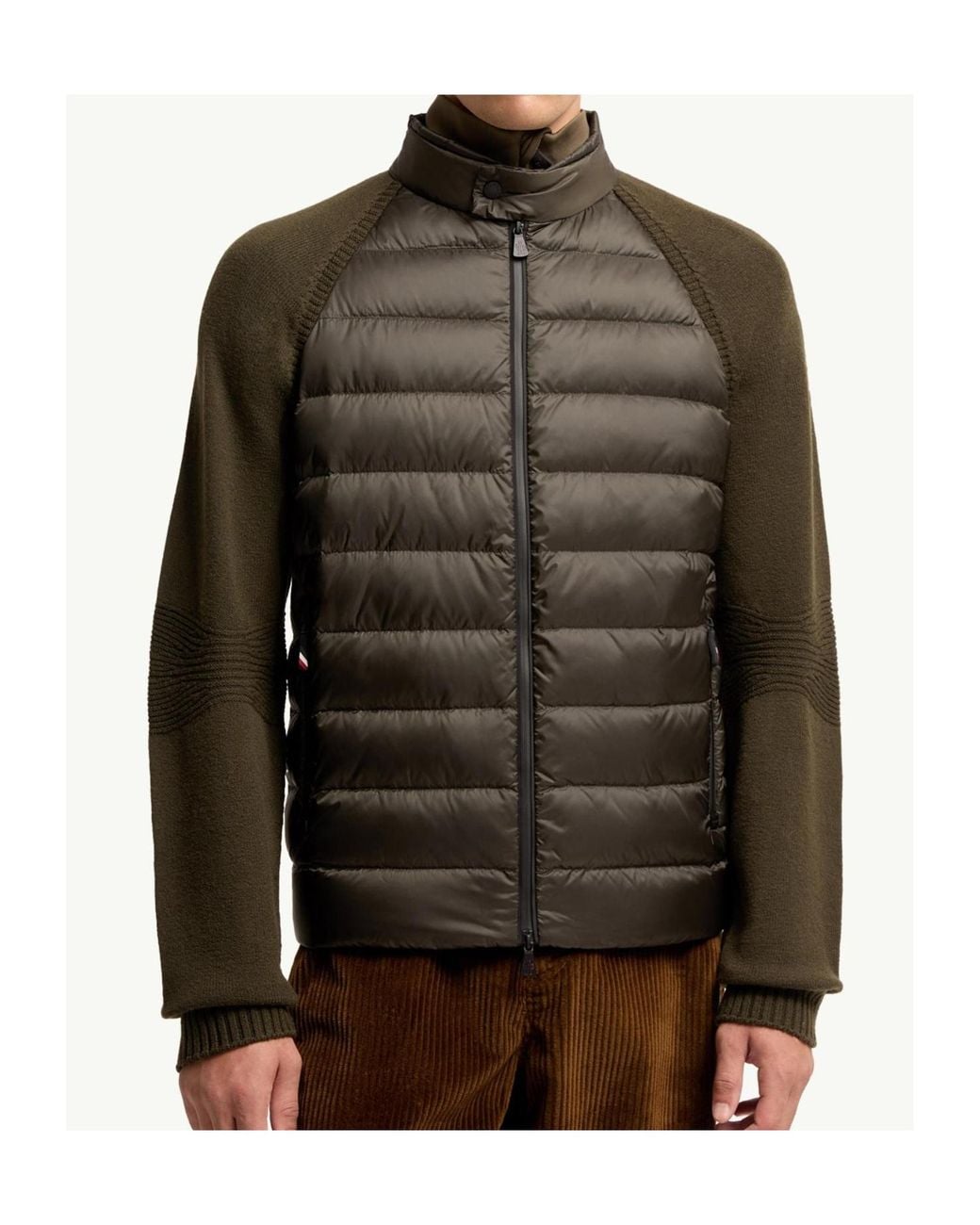 Moncler Green Wool Blend Padded Zip-Up Cardigan for men