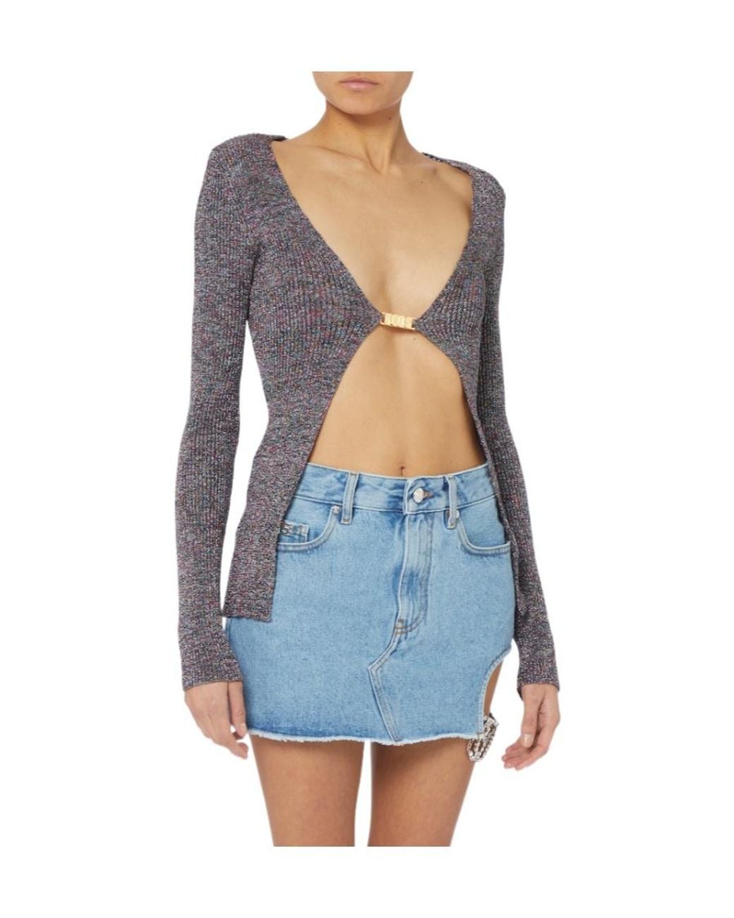Gcds Blue Glittered V-Neck Cardigan
