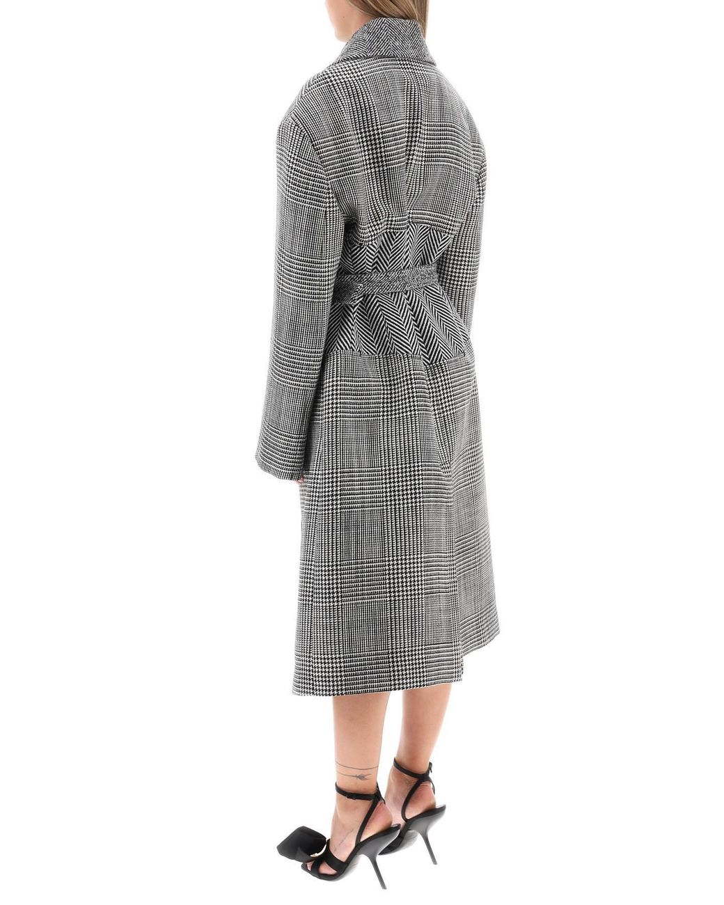 Tom Ford Gray Houndstooth-Pattern Straight Hem Belted Coat