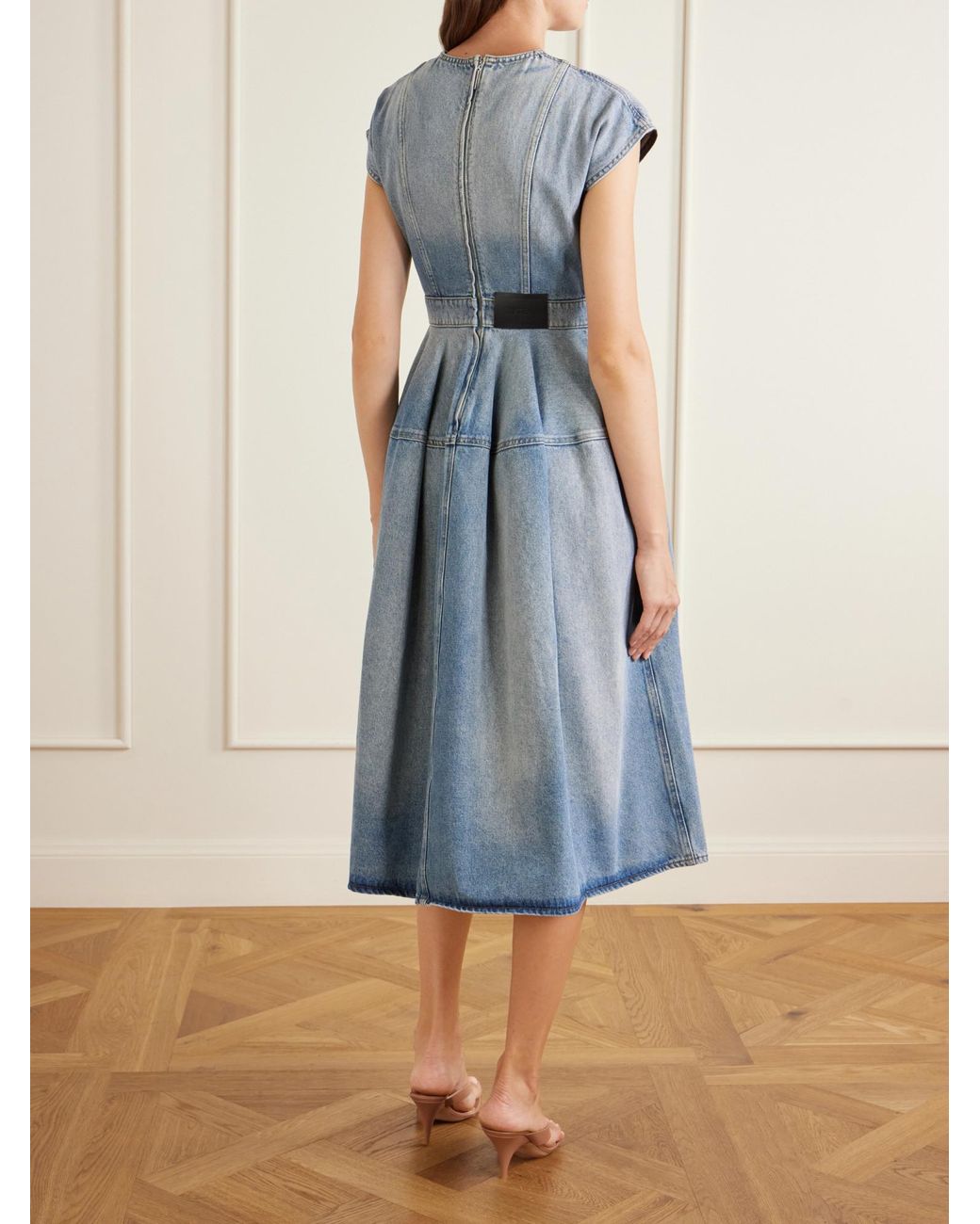 Erdem Blue Floral-Appliquéd Denim Midi Dress
