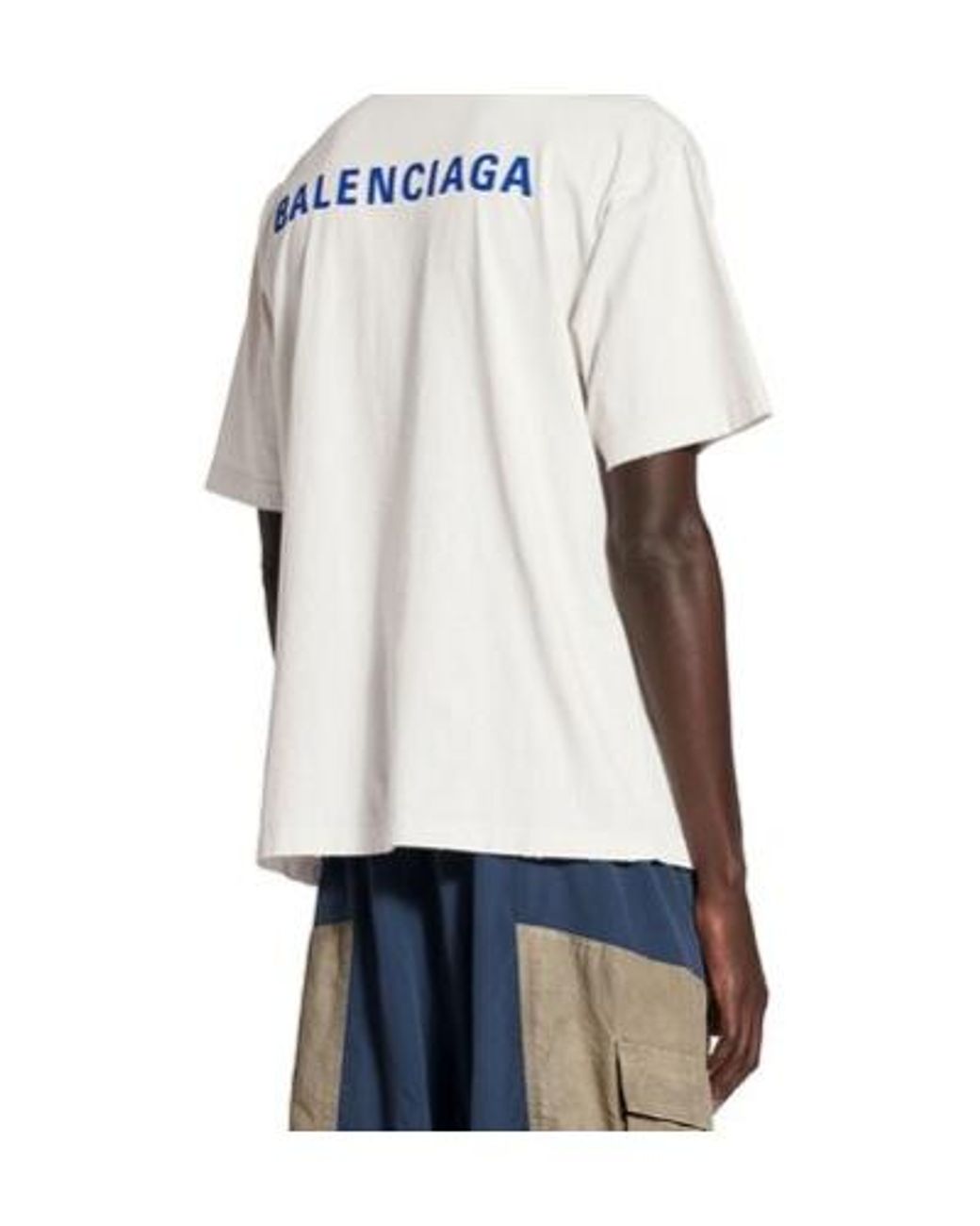 Balenciaga White Logo Embroidered Distressed T-Shirt for men
