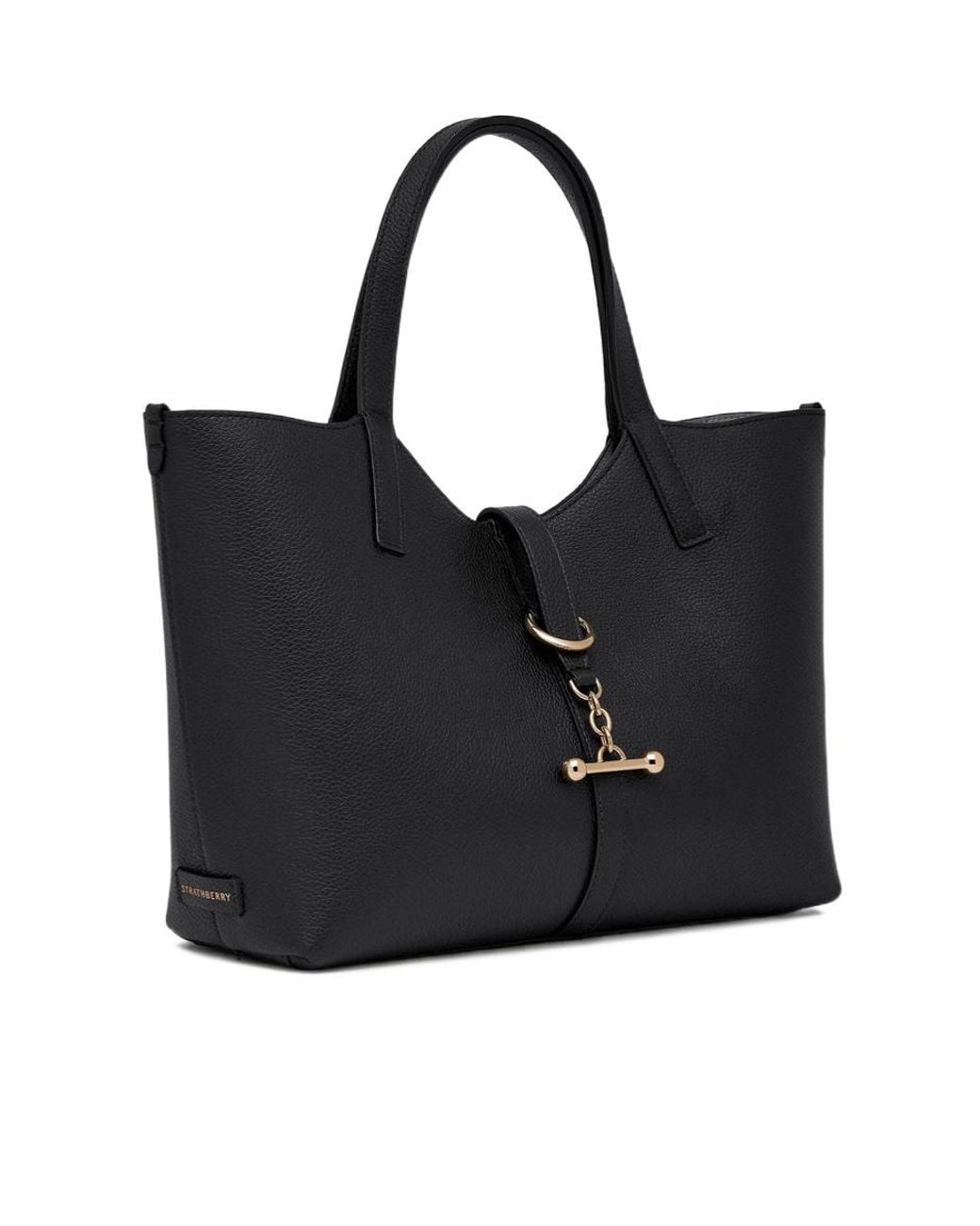 Strathberry Black Midi Kite Leather Bar-Detail Tote Bag