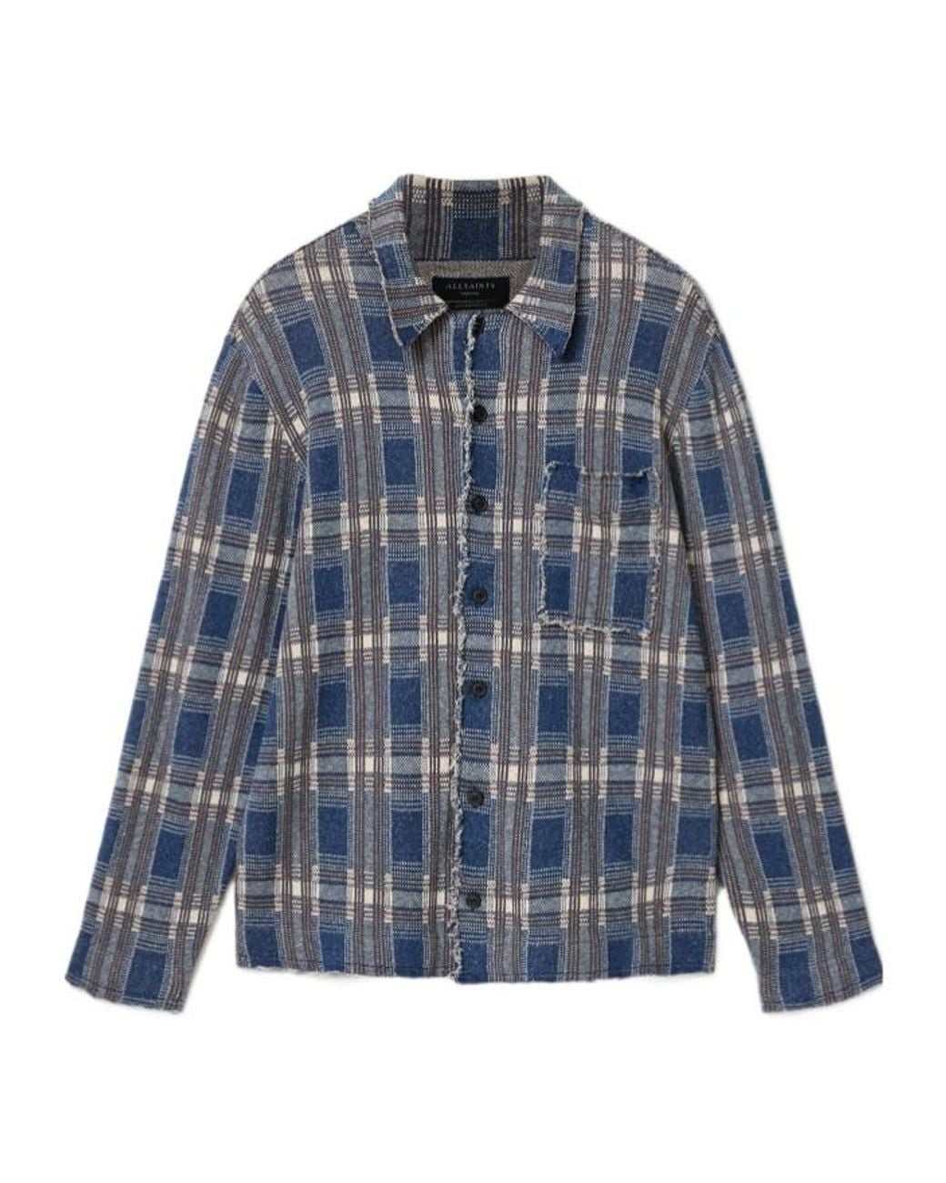 AllSaints Blue Solmar Check-Pattern Knitted Cardigan for men