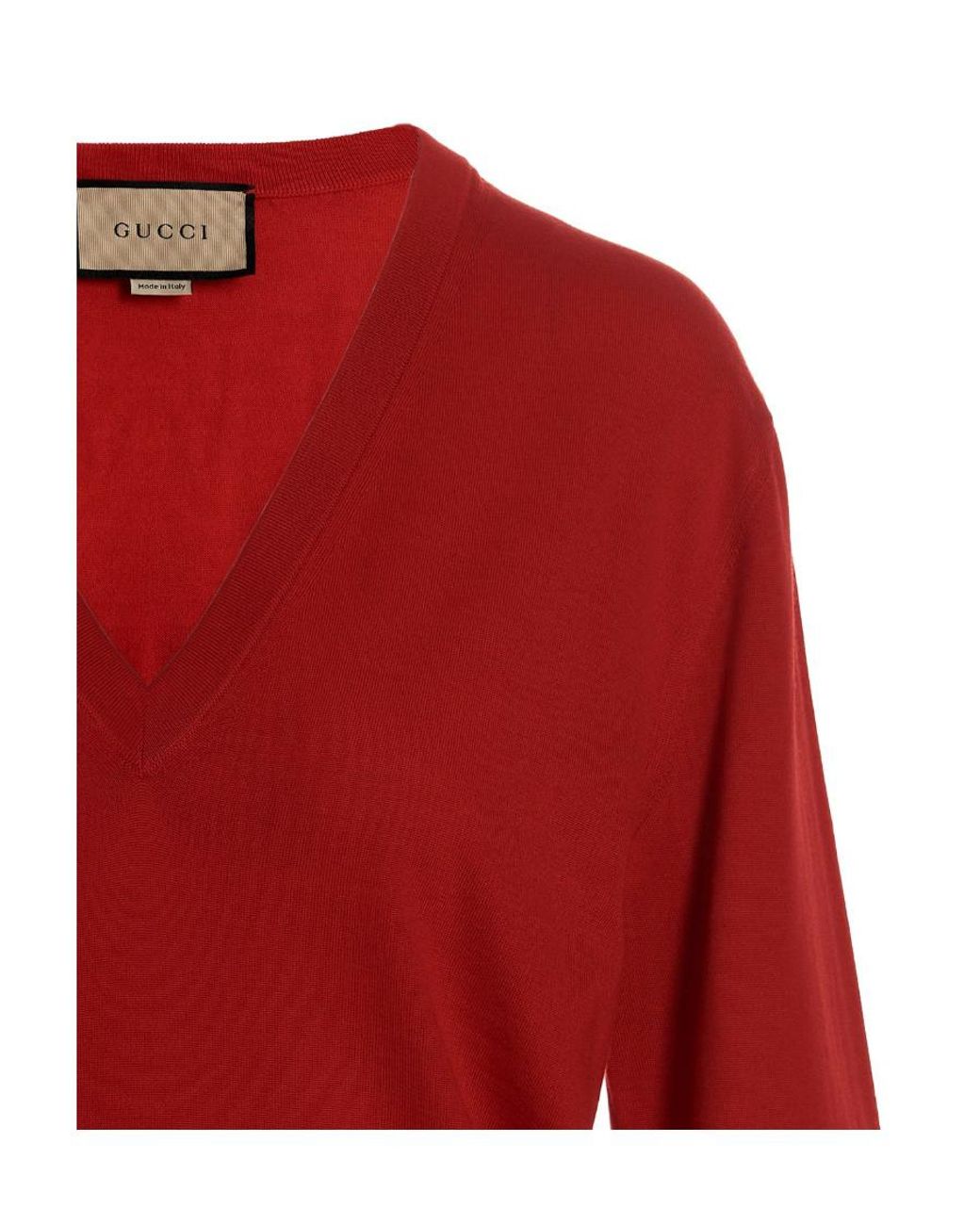 Gucci Red V-Neck Long-Sleeved Jumper