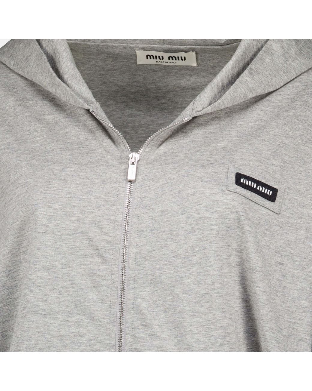 Miu Miu Gray Logo Zip-Up Hoodie