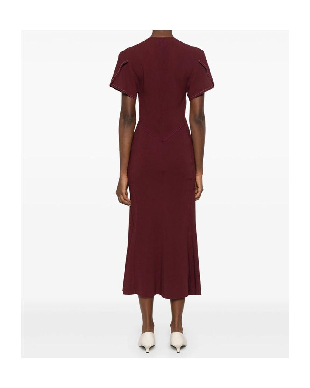 Victoria Beckham Red V-Neck Twist Detailed Midi Dress