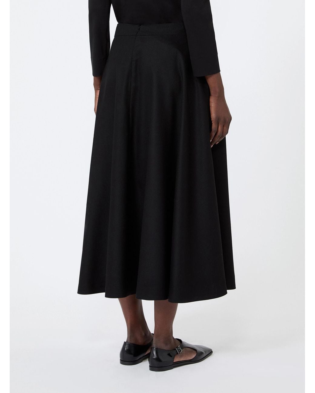 Max Mara Black Long Wool Flannel Skirt