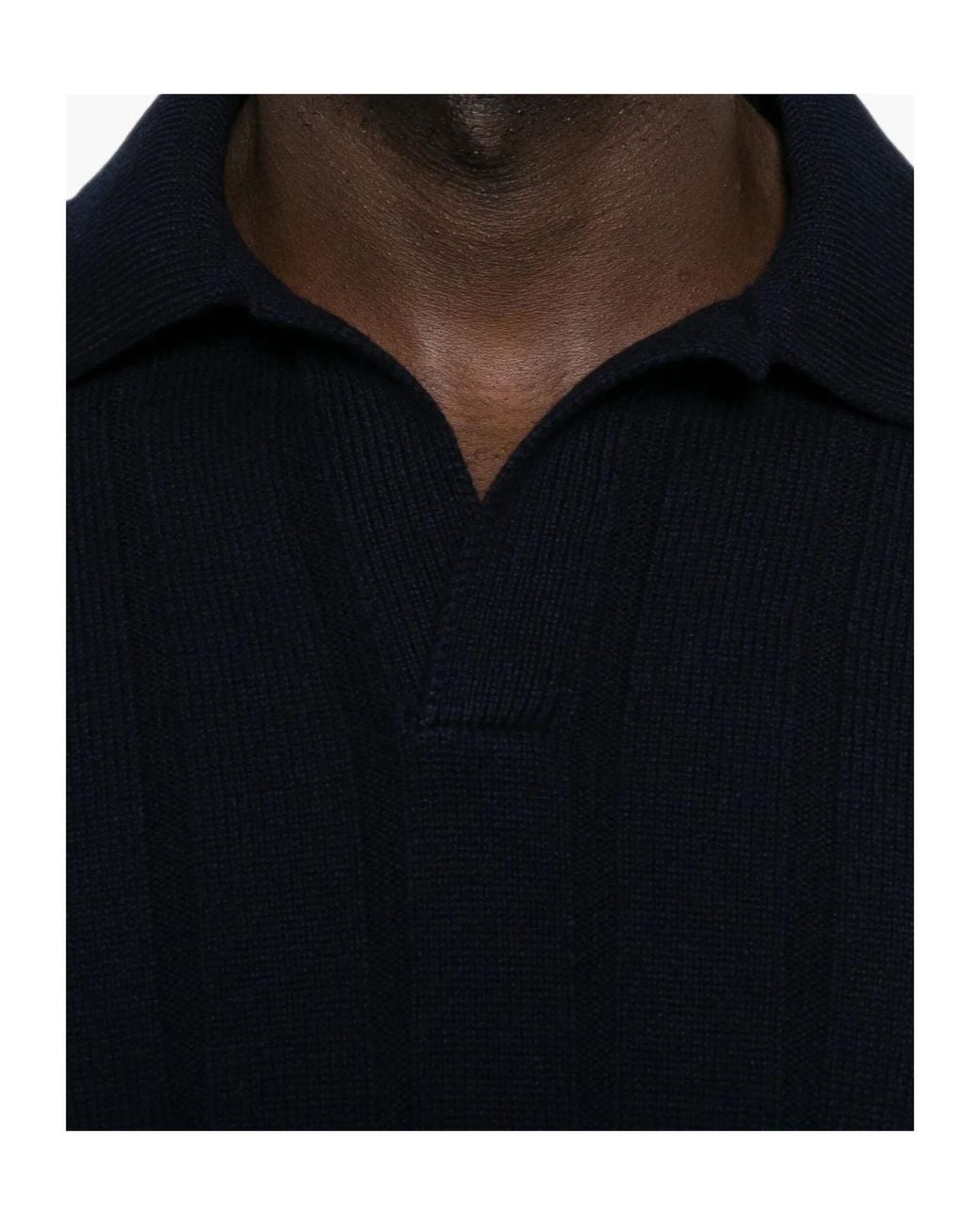 Gran Sasso Blue Ribbed-Knit Polo-Collar Sweater for men