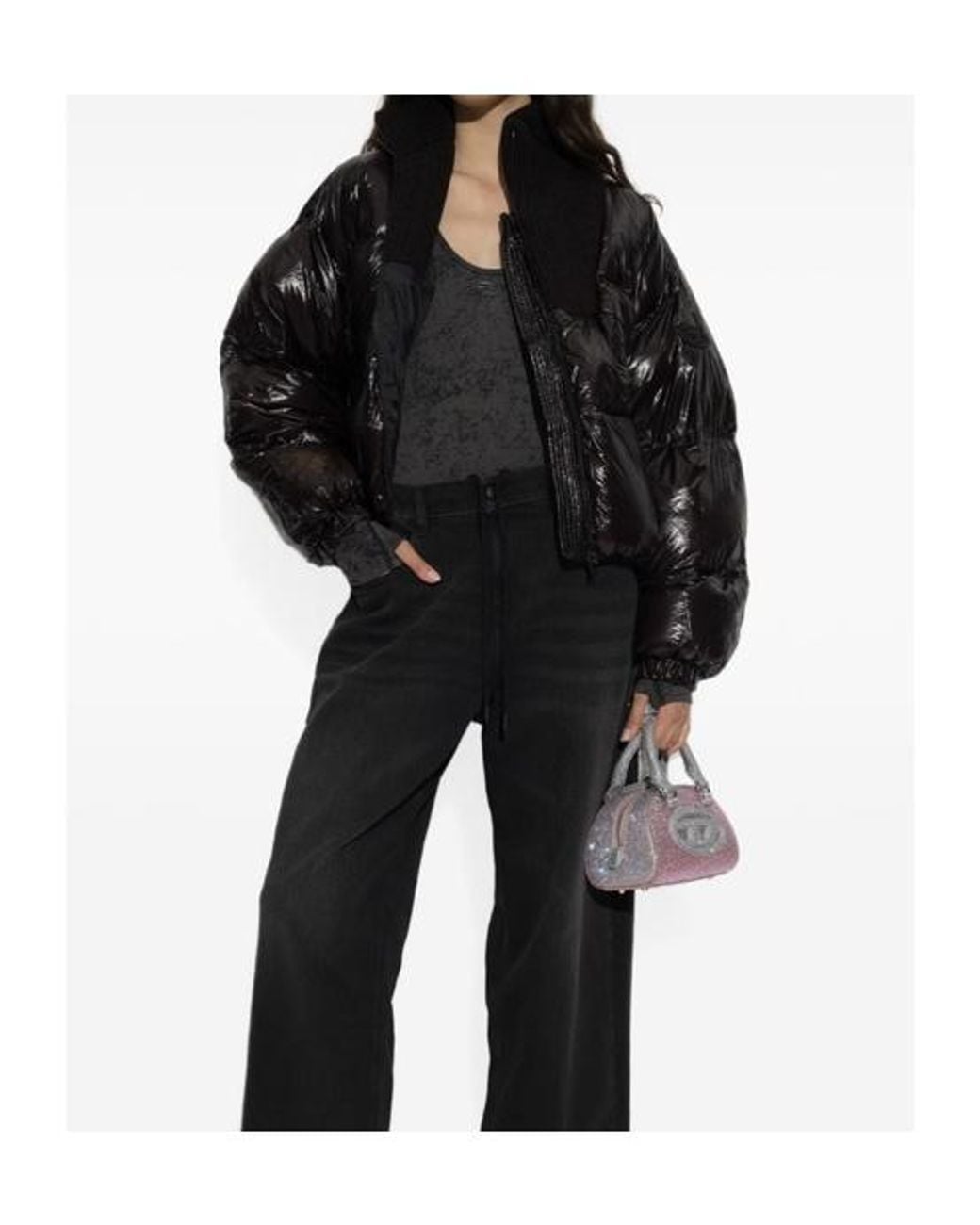 DIESEL Black W Arrior Cropped Puffer Down Jacket