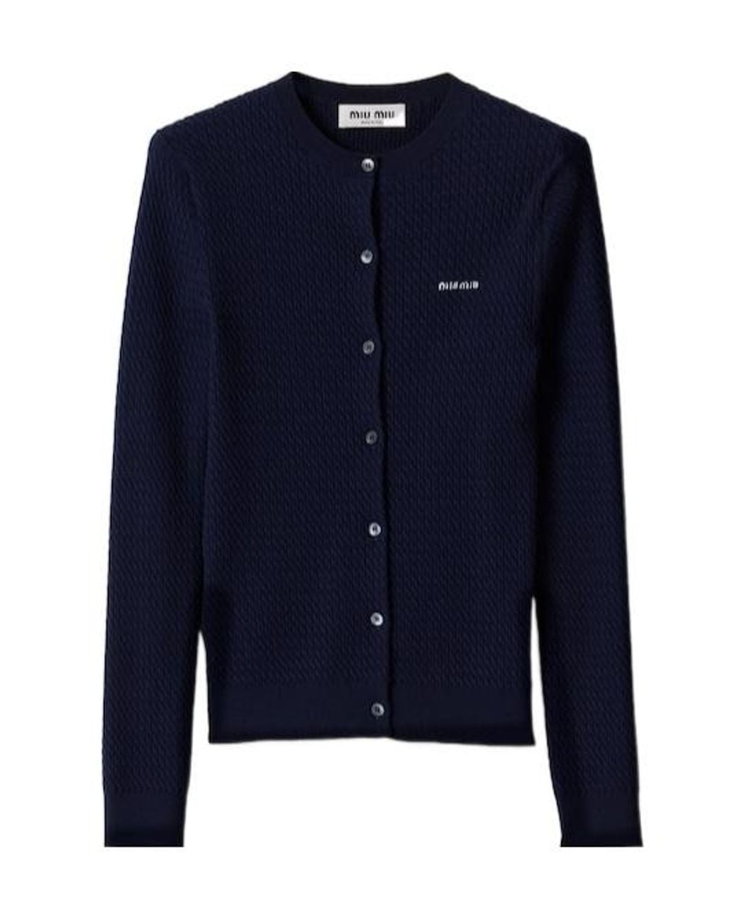 Miu Miu Blue Cable-Knit Cashmere And Silk Cardigan