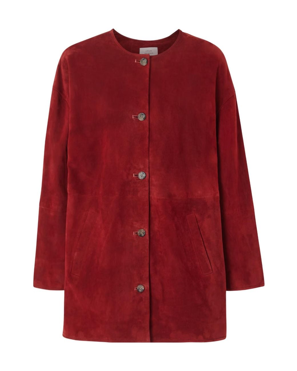Loulou de Saison Red Waren Single-Breasted Suede Coat