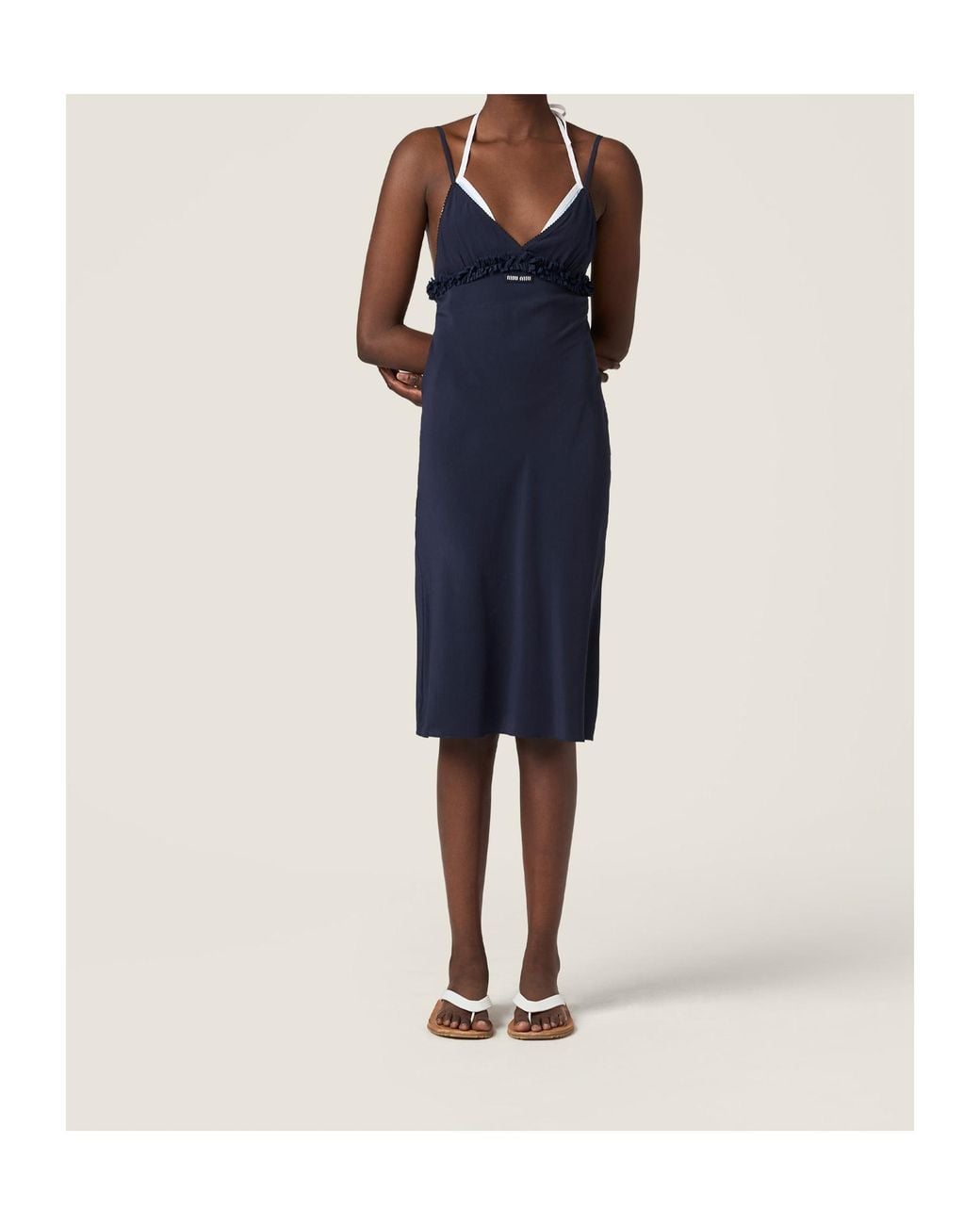 Miu Miu Blue Embroidered Marocain Crepe Dress