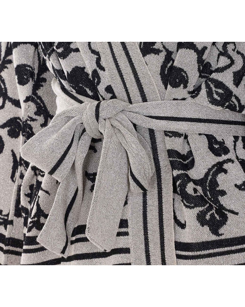 Liu Jo Gray Belted Floral Knitted Jacket
