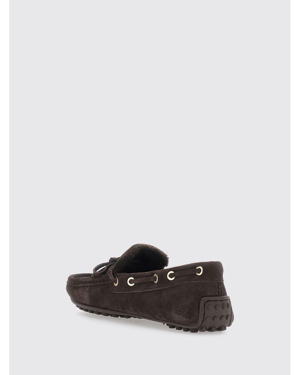 Tod's Brown Shearling Trim Driving Flat Shoes