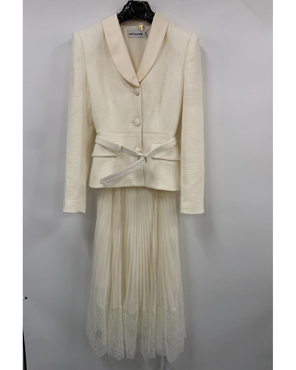 Self-Portrait Gray Boucle Shawl Collared Midi Dress