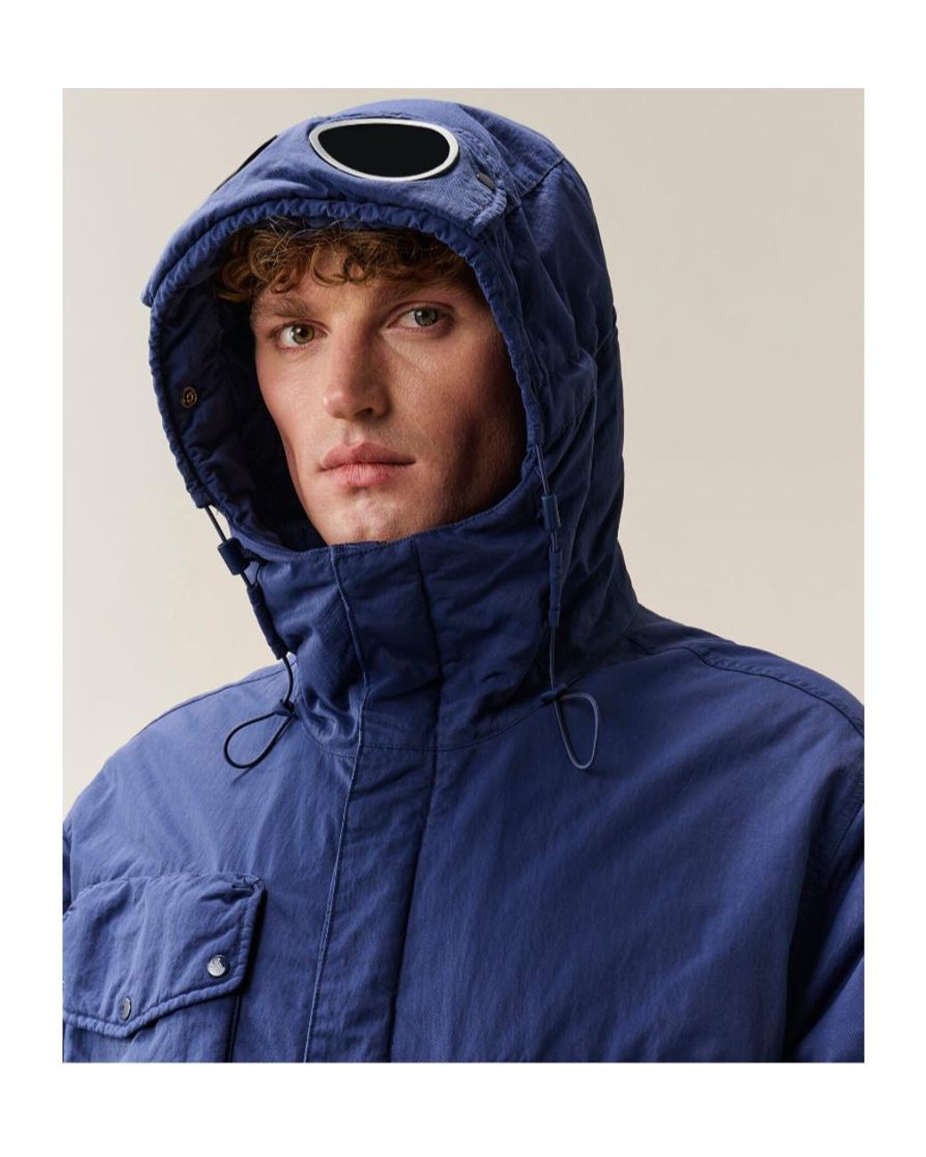 C P Company Blue T-Flatt Goggle Hooded Jacket for men