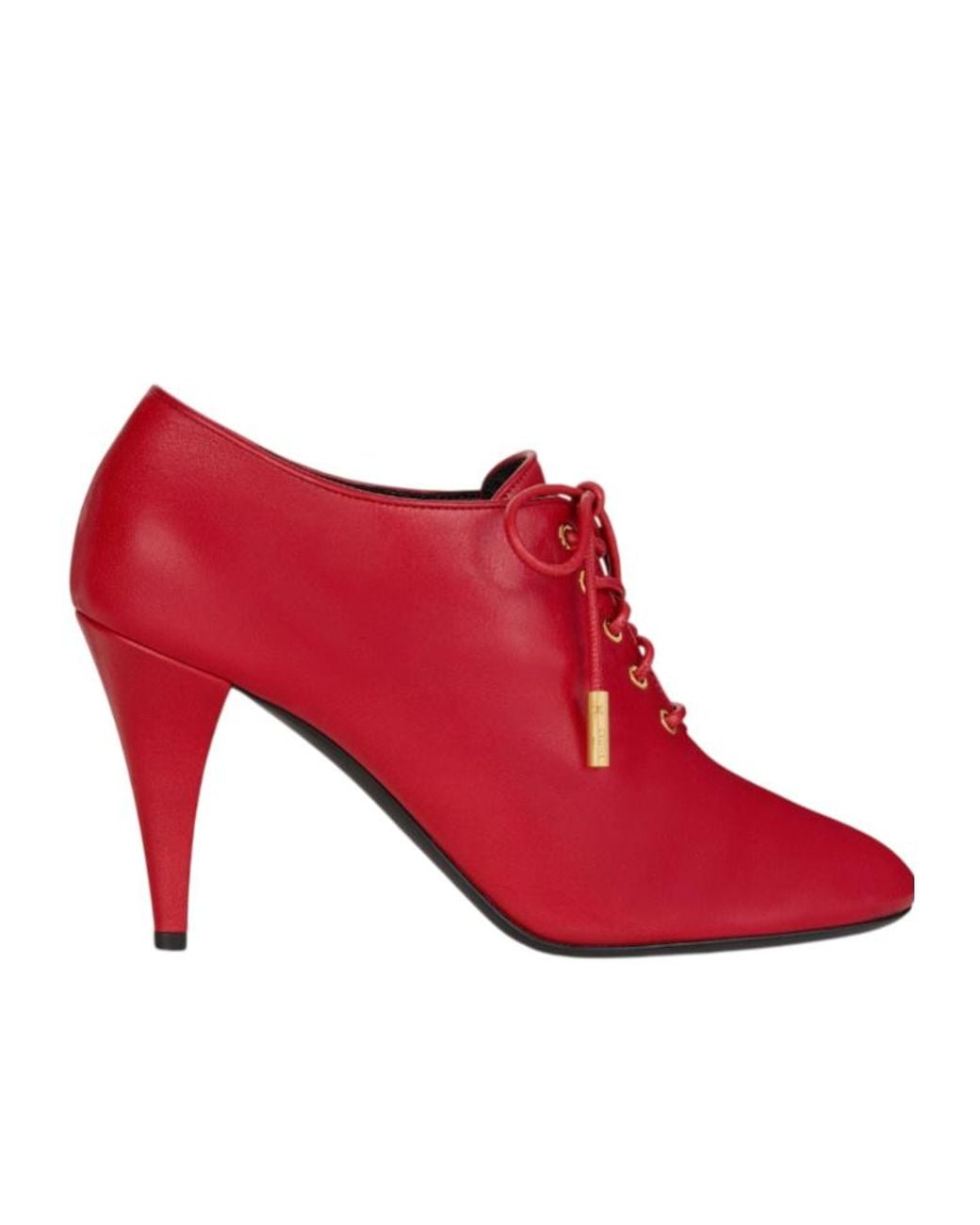 Céline Red Soft Oxford Lace-Up Heeled Ballerina
