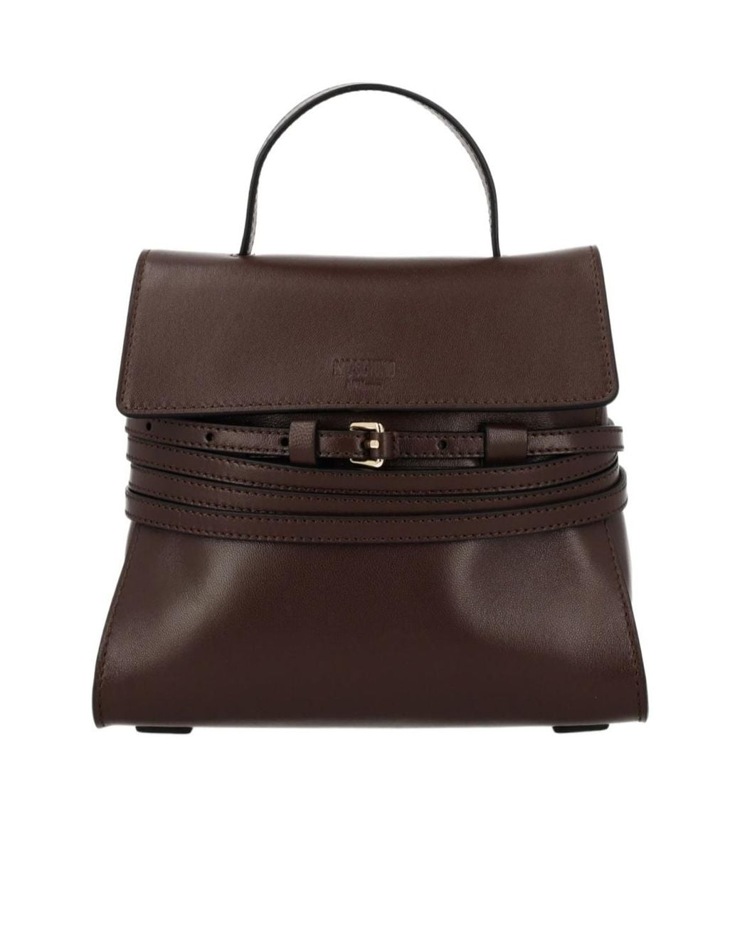Moschino Brown Tie Me Logo Embossed Tote Bag