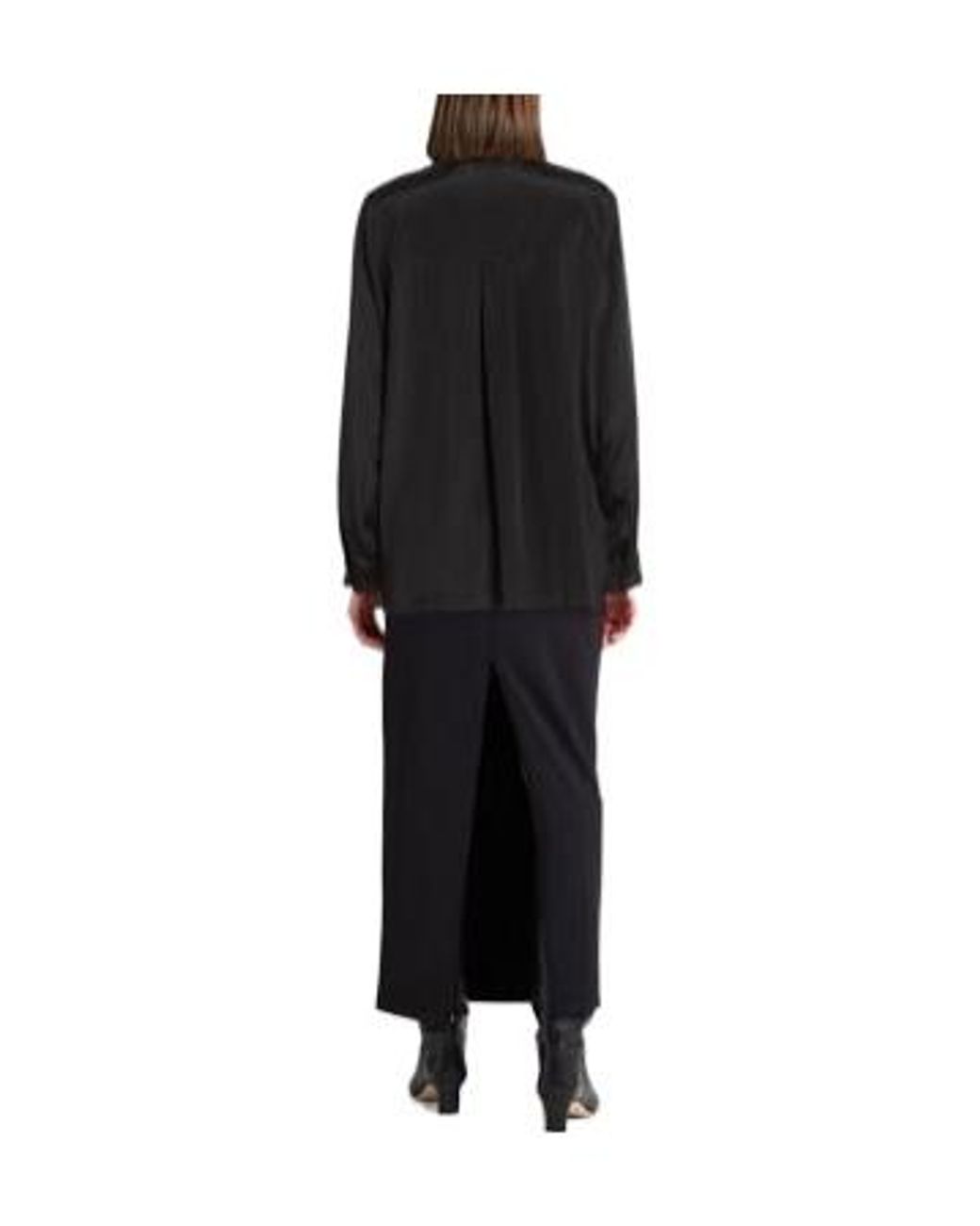 Max Mara Black Satin Collared Long-Sleeve Shirt