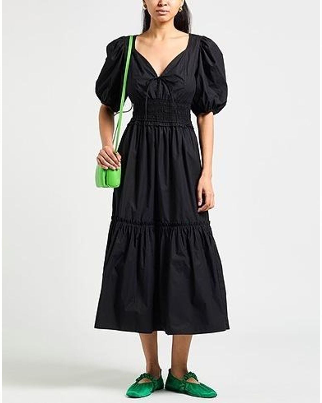 Ganni Black Solid-Color Flared Skirt