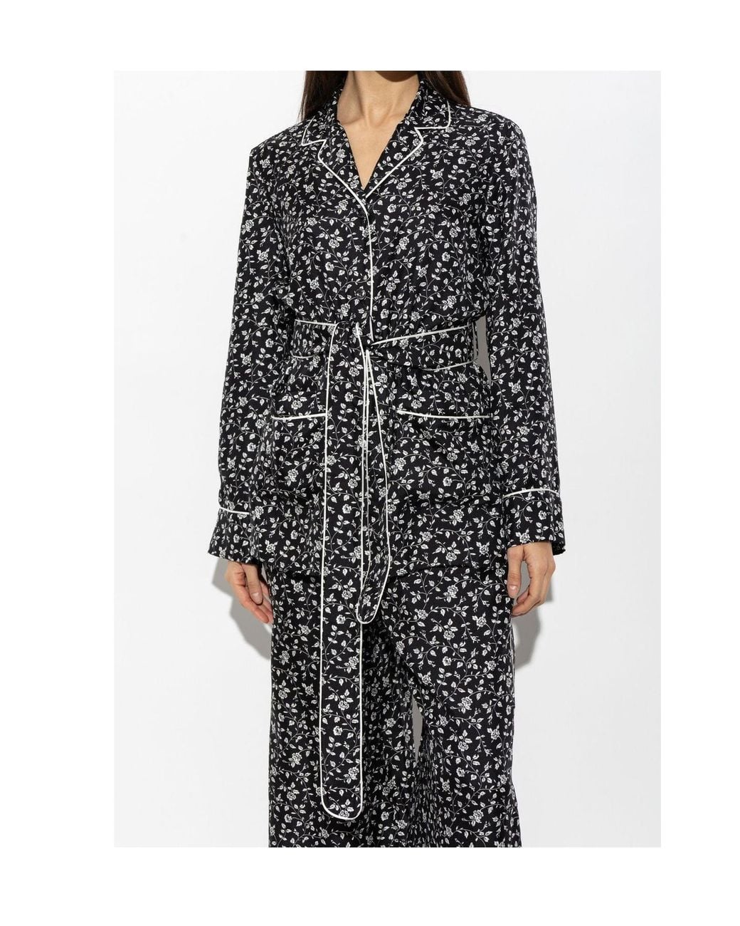 Dolce & Gabbana Black Floral Belted Pajama Shirt