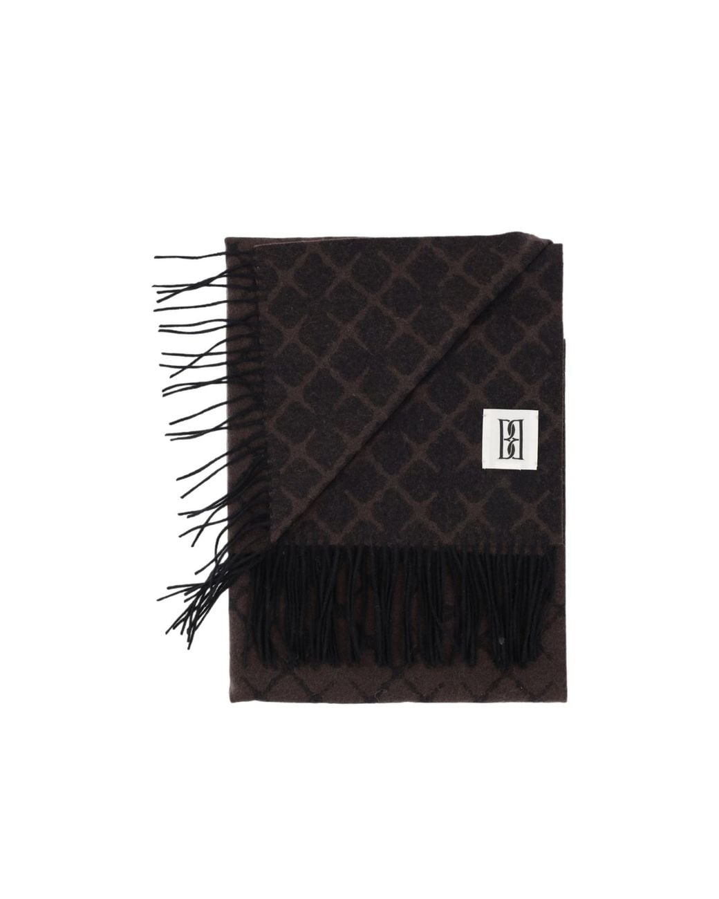 By Malene Birger Black Fringed Patterned Scarf