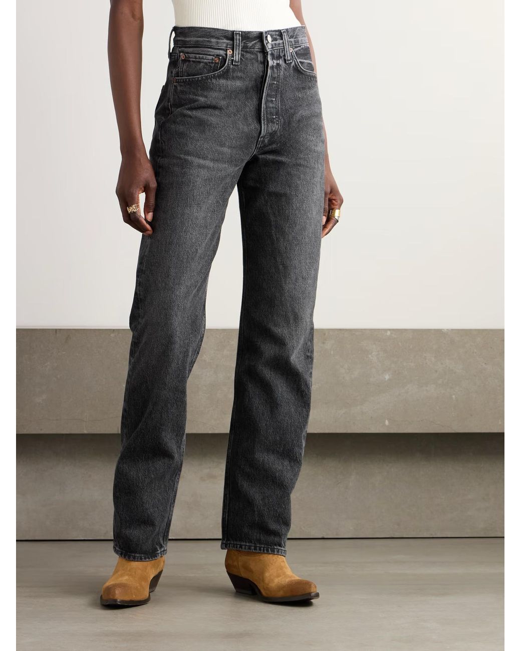 Agolde Gray High Waist Straight Jeans