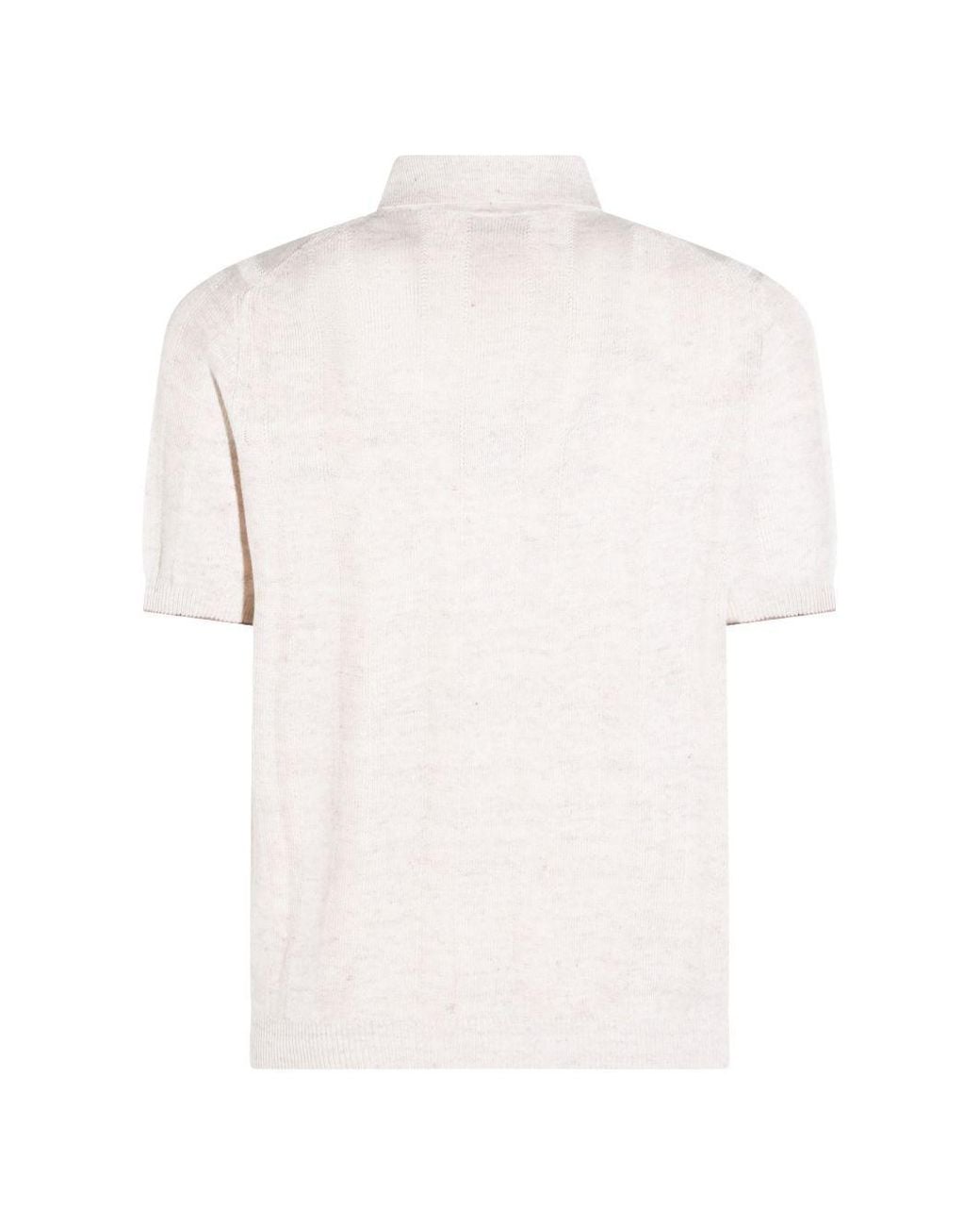 Brunello Cucinelli White Short-Sleeved Knitted Shirt for men