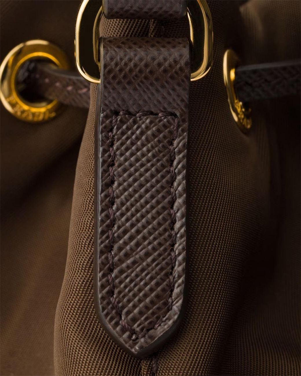 Prada Brown Re-Nylon Triangle-Logo Drawstring Bucket Bag