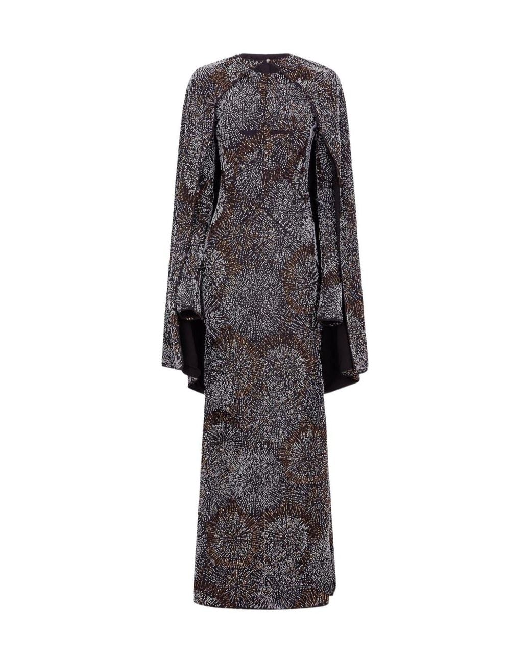 Rabanne Gray Long-Sleeve Pearl Crepe Dress
