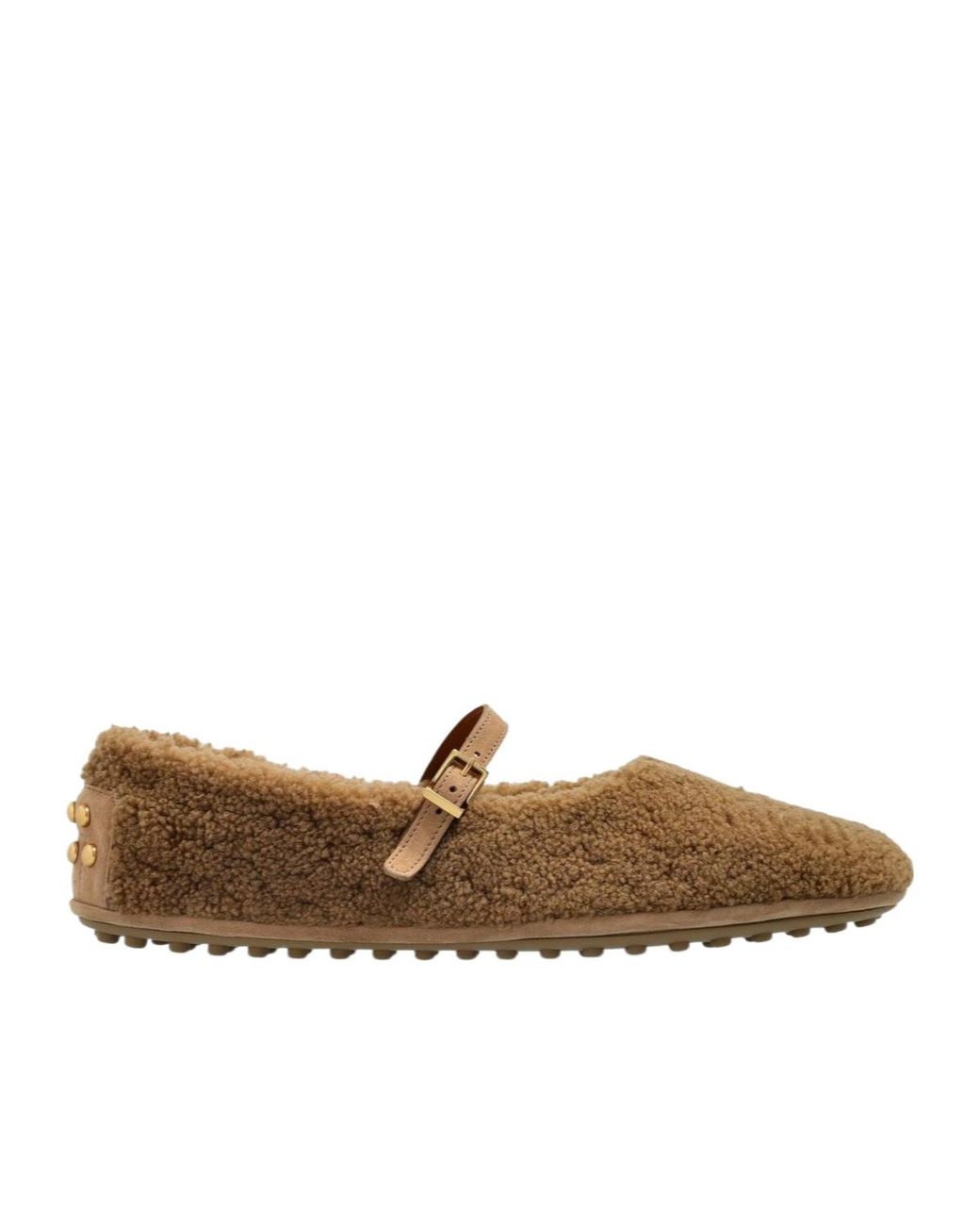 Tod's Brown Buckled Shearling-Effect Ballet Flats