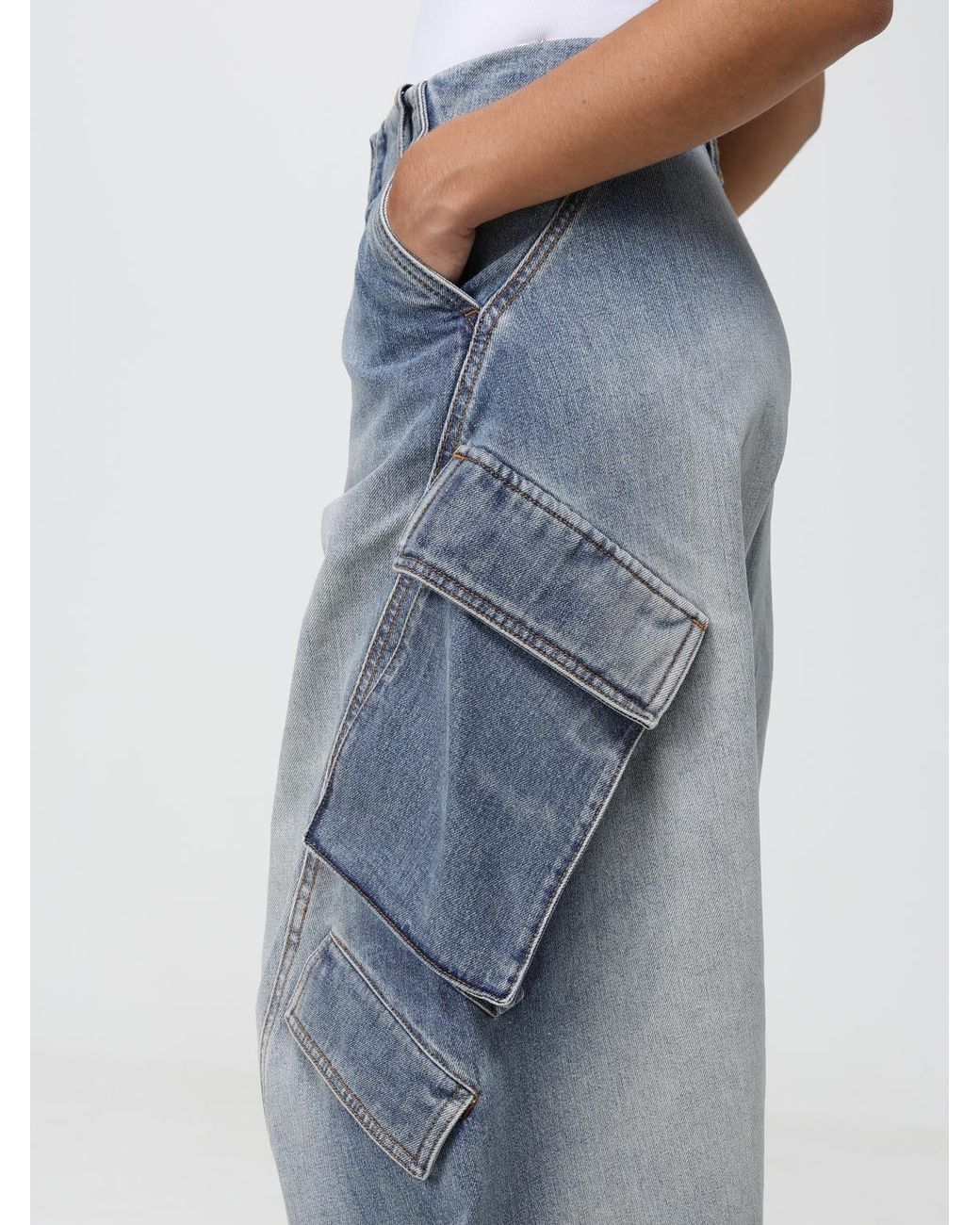 Alaïa Blue Faded-Effect Denim Cargo Pants