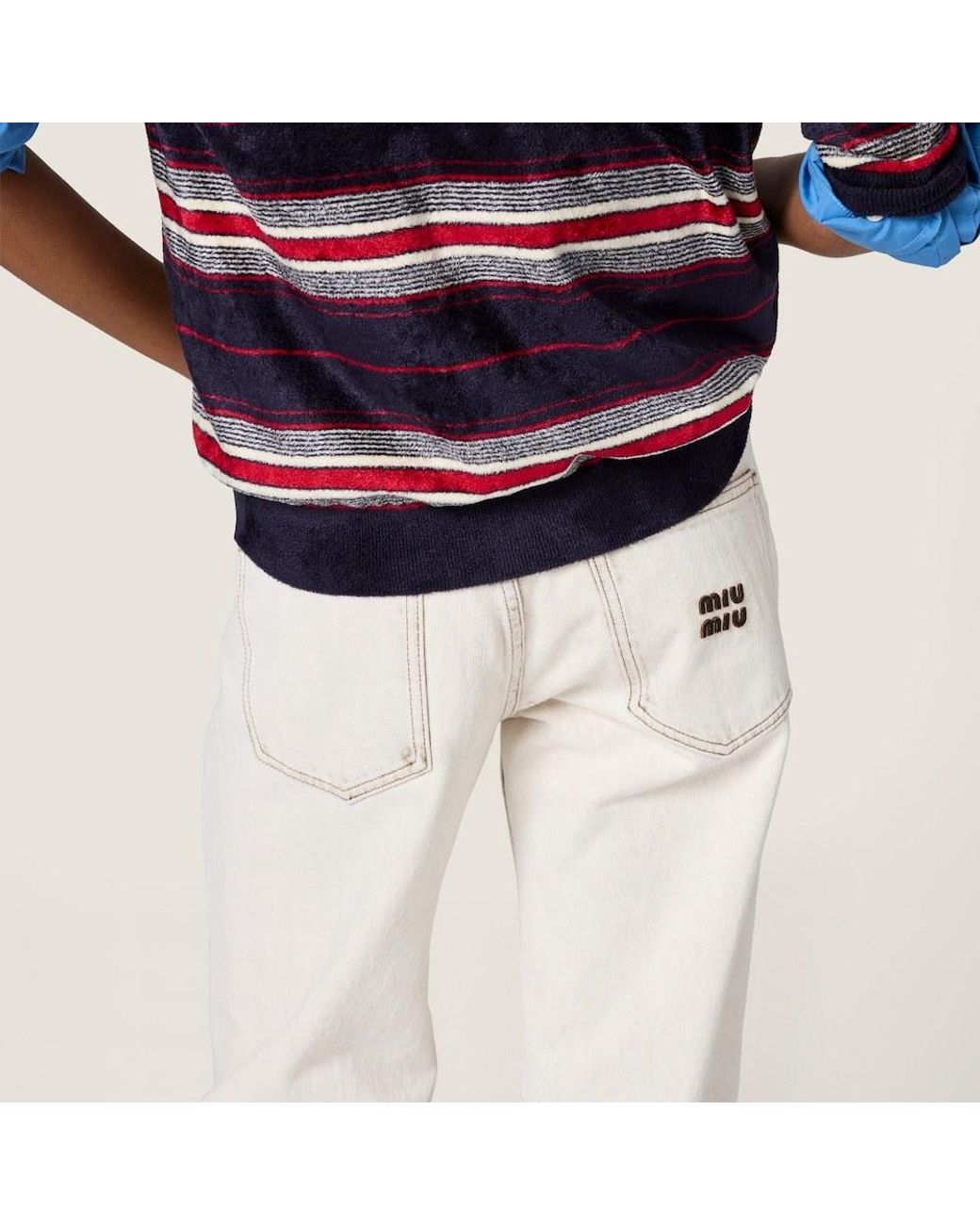 Miu Miu White Logo-Embroidered Denim Jeans