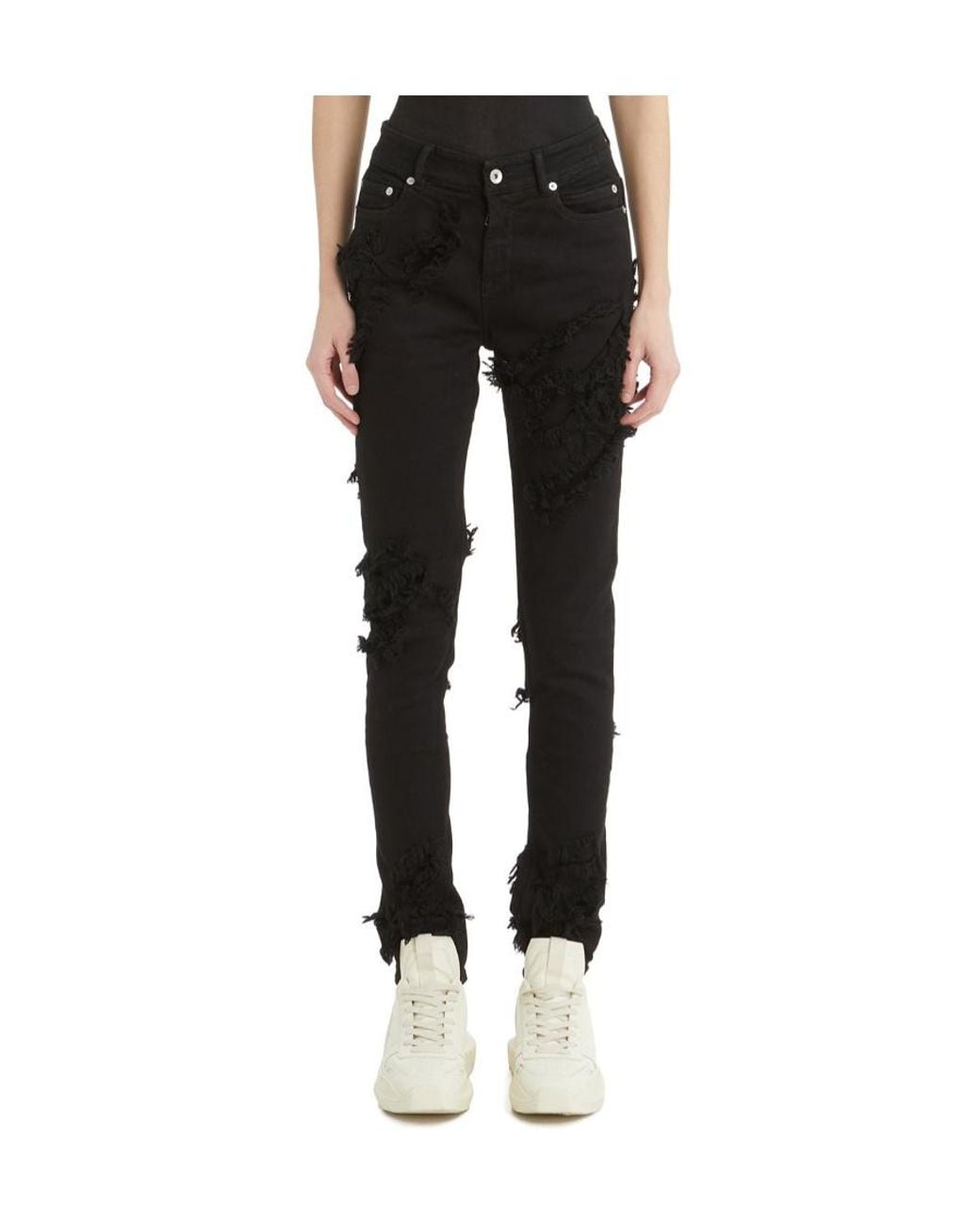 Rick Owens Black Distressed-Design Jeans for men