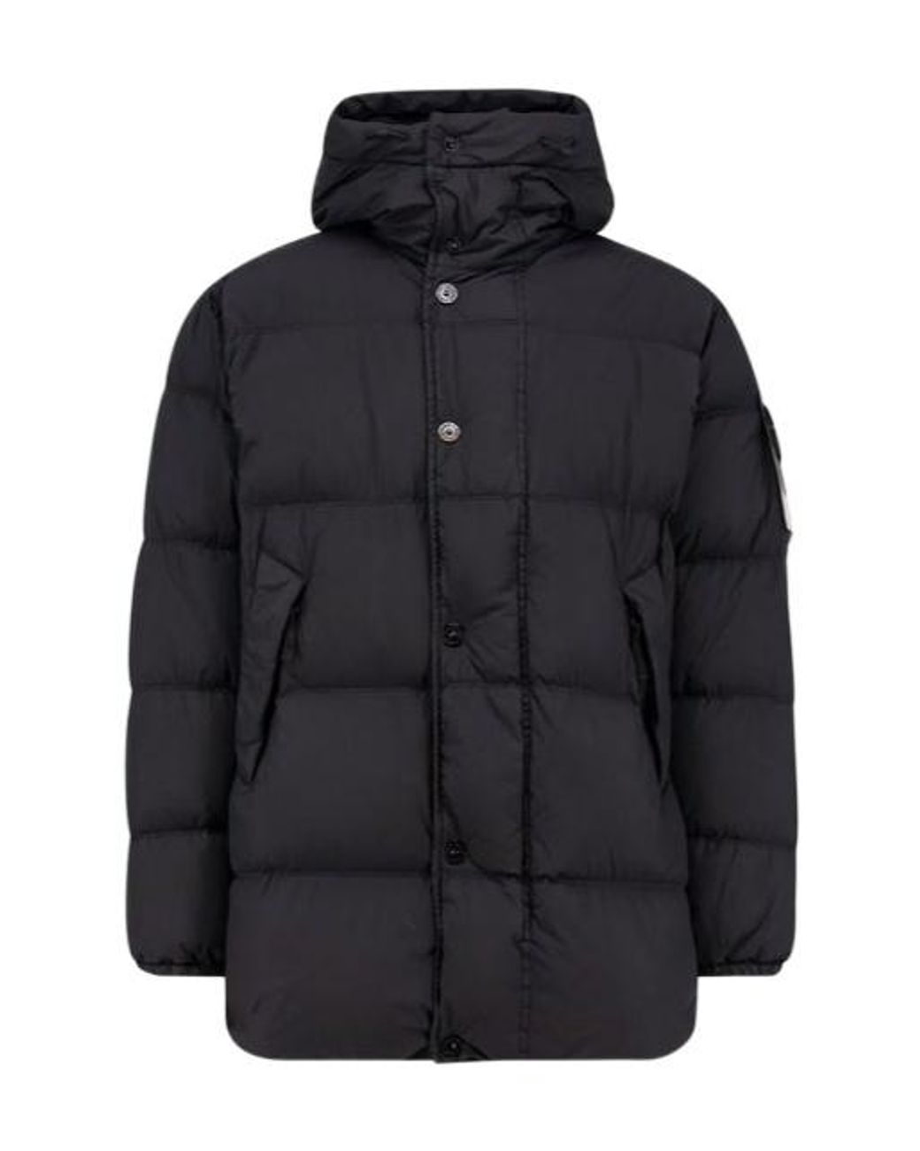 Stone Island Black Logo Patch Hooded Coat for men
