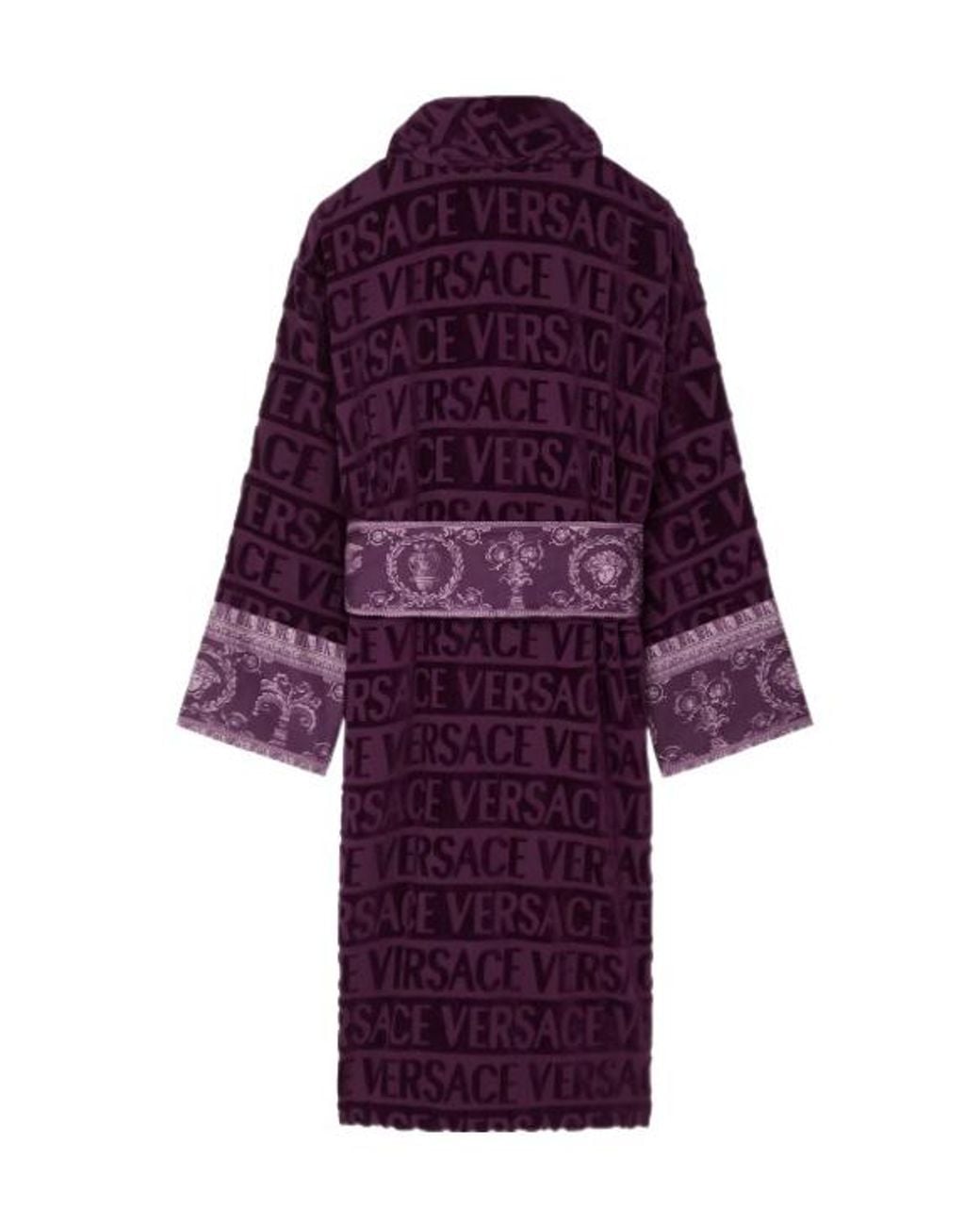 Versace Purple Logo-Print Belted Bathrobe for men