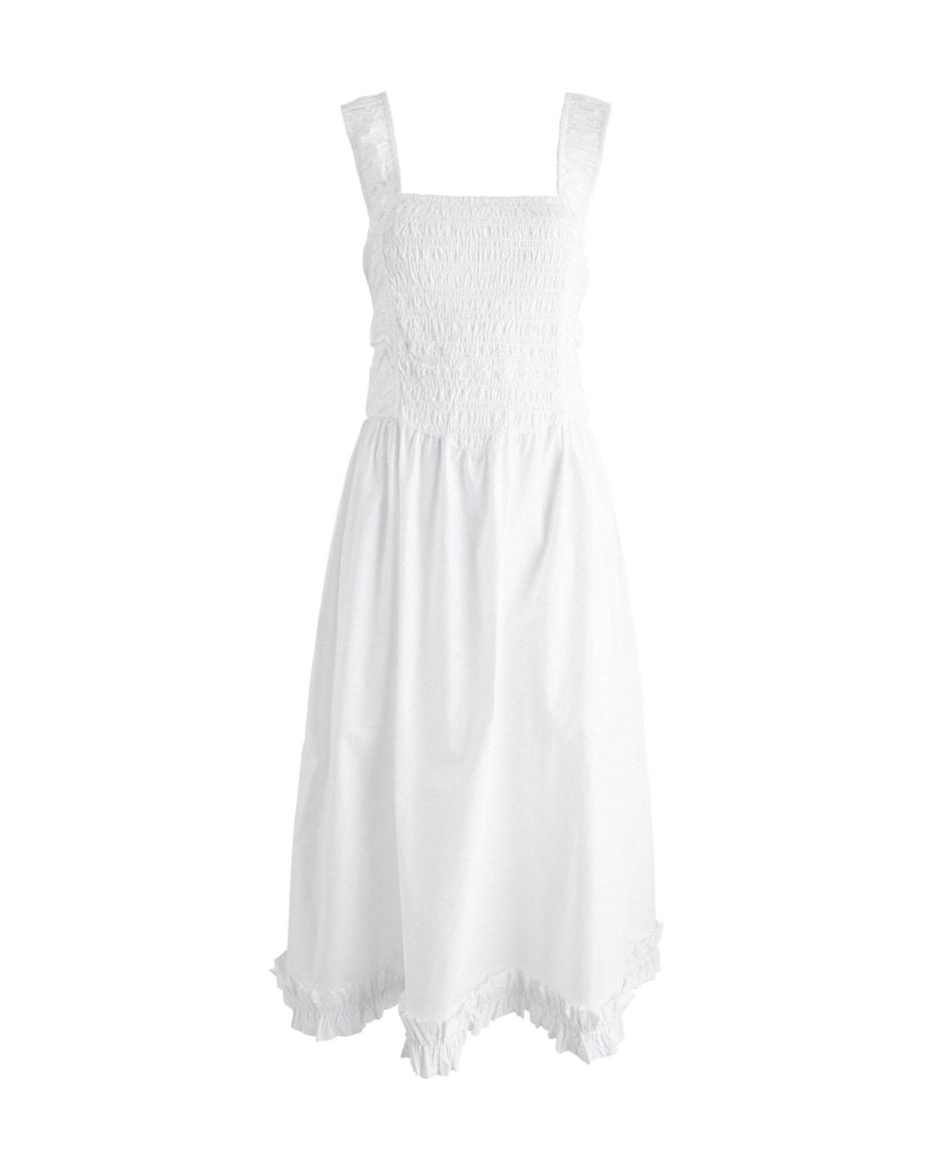 Ganni White Poplin Midi Strap Smock Dress