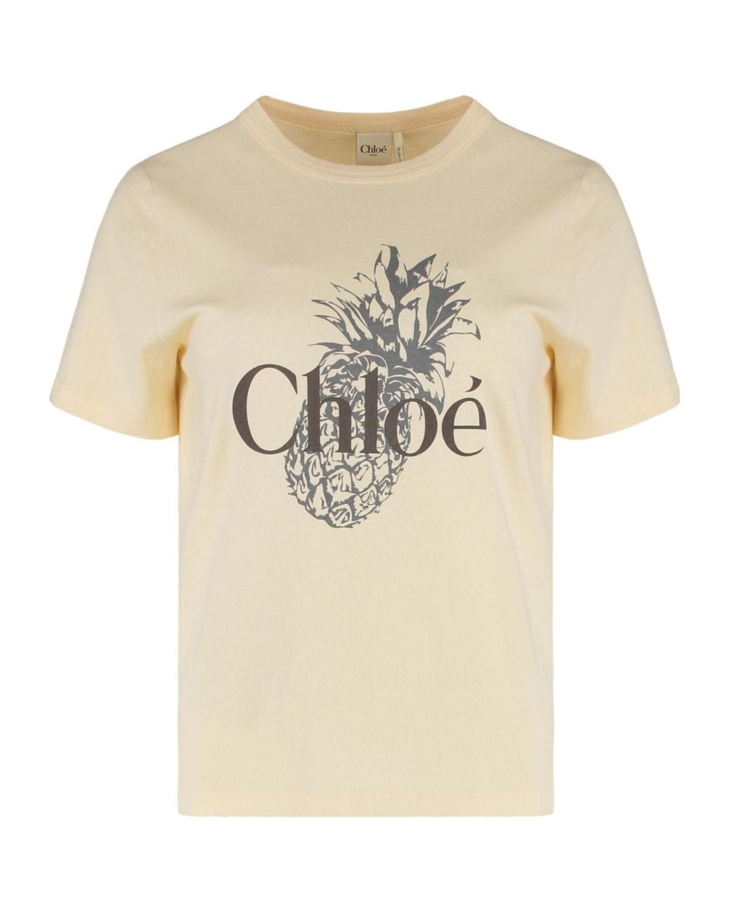 Chloé Natural Chloé Logo Printed Crewneck T-Shirt