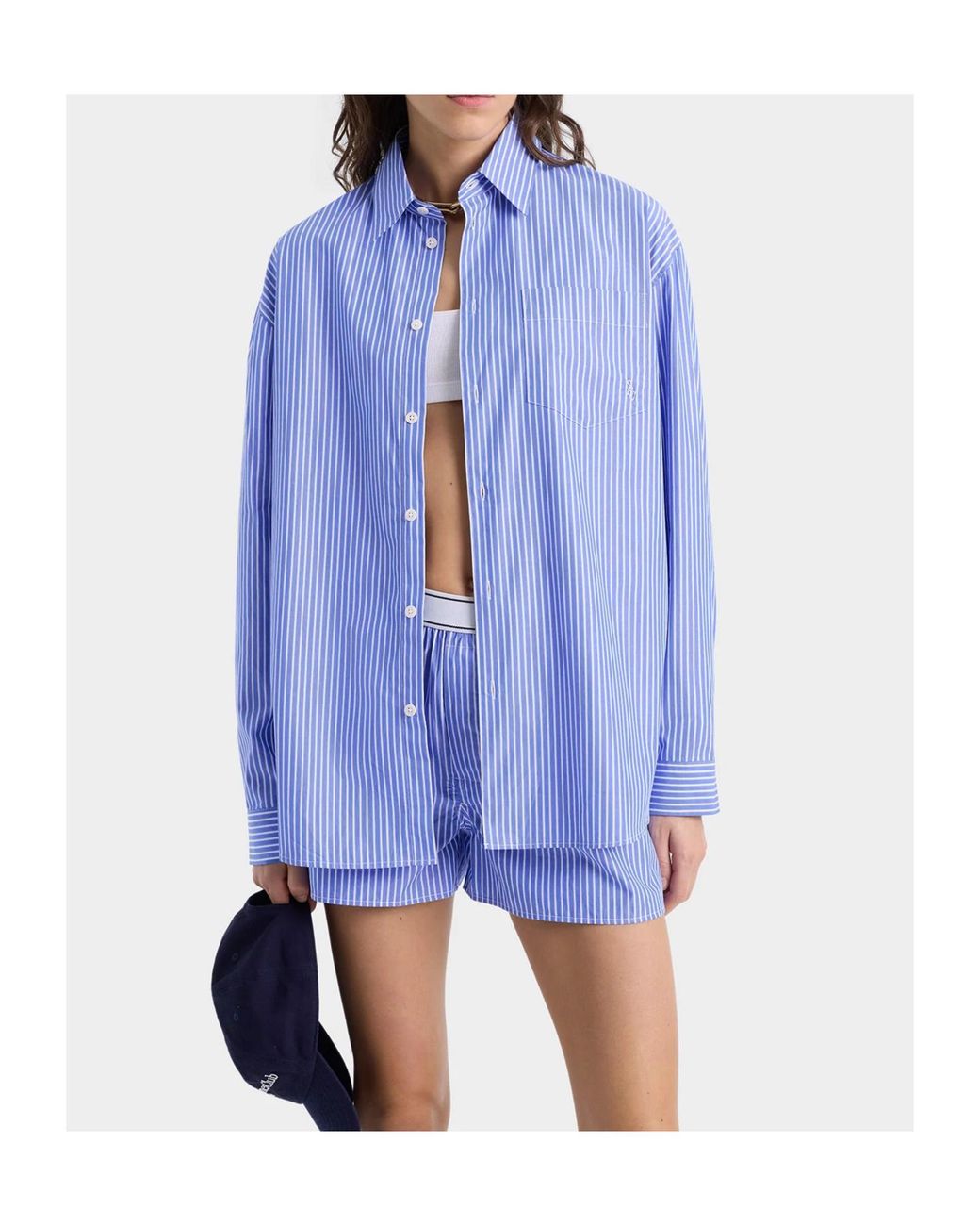 Sporty & Rich Blue Oversized Striped Shirt