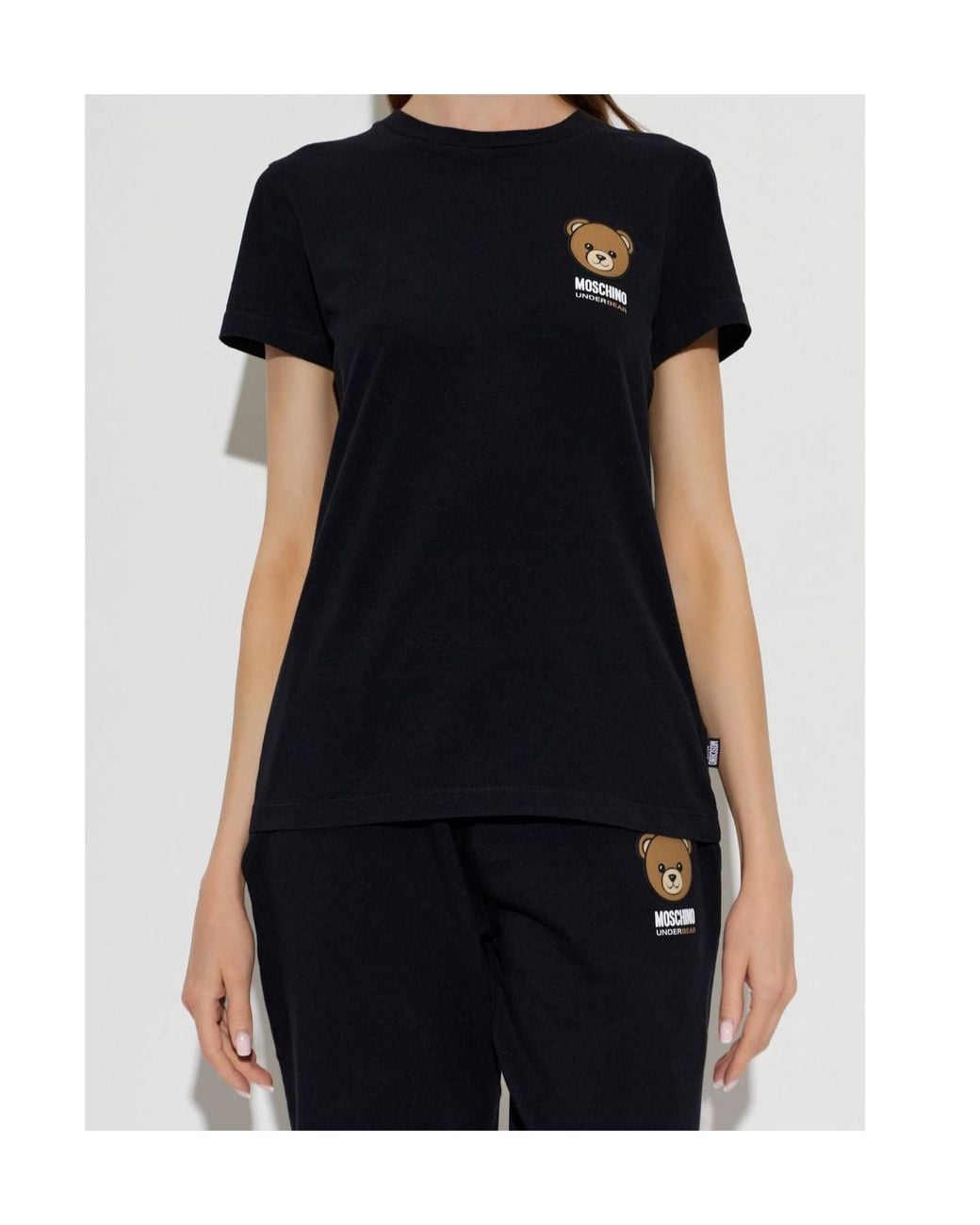 Moschino Black Bear-Printed Short Sleeved T-Shirt