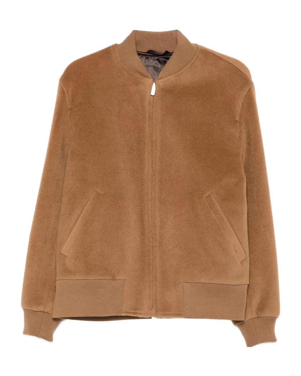 Lardini Brown Ribbed-Collar Wool Jacket for men