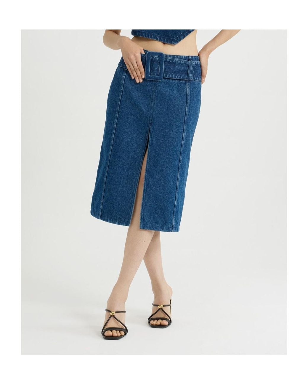 Patou Blue Belted Midi Skirt