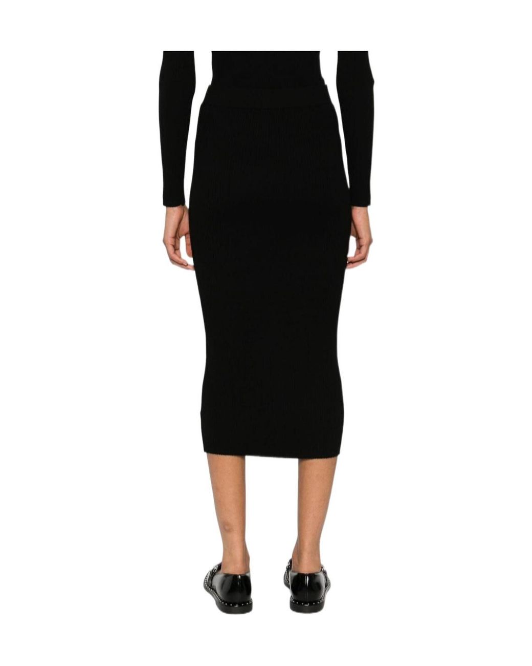 P.A.R.O.S.H. Black Ribbed-Knit Midi Skirt