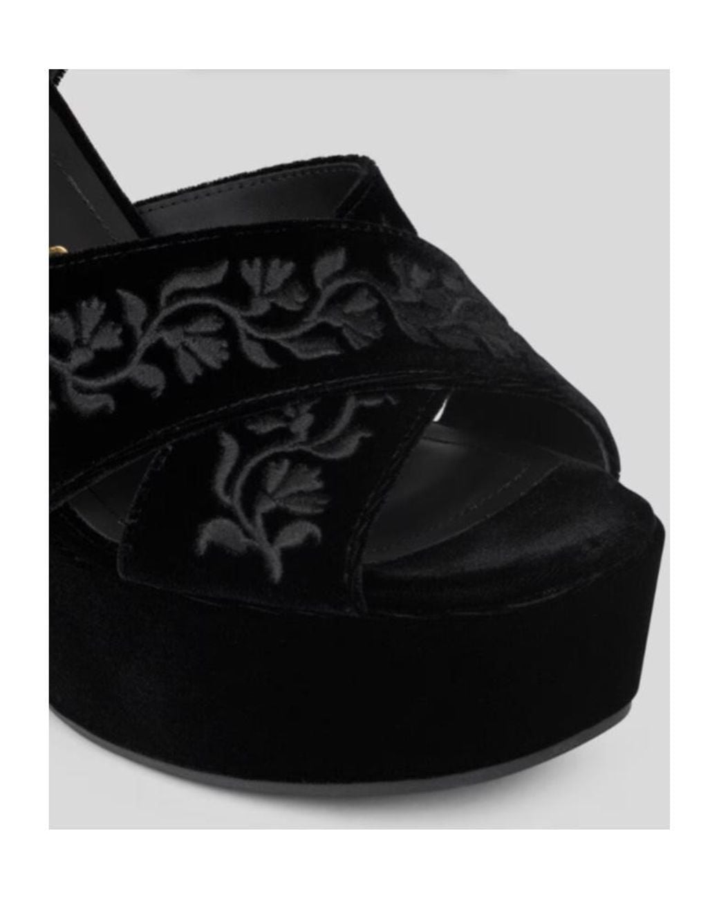 Etro Black Velvet Embroidery Platform Sandals