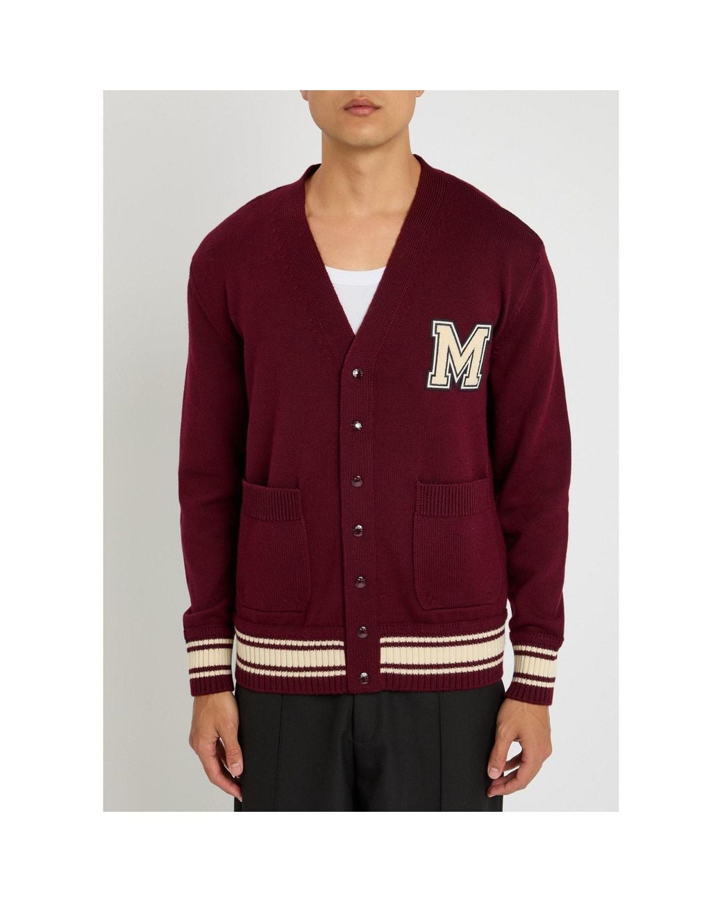 Moncler Red Virgin Wool Logo Cardigan for men