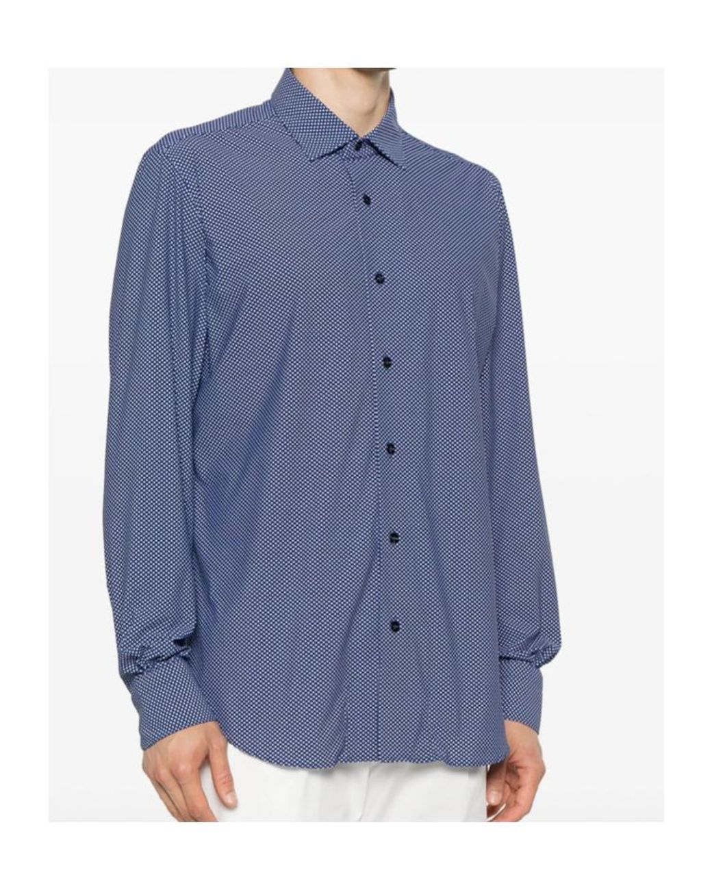 Mazzarelli Blue Lapel Long Sleeve Shirt for men