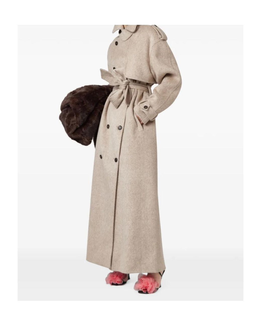 GIUSEPPE DI MORABITO Natural Double-Breasted High Neck Coat